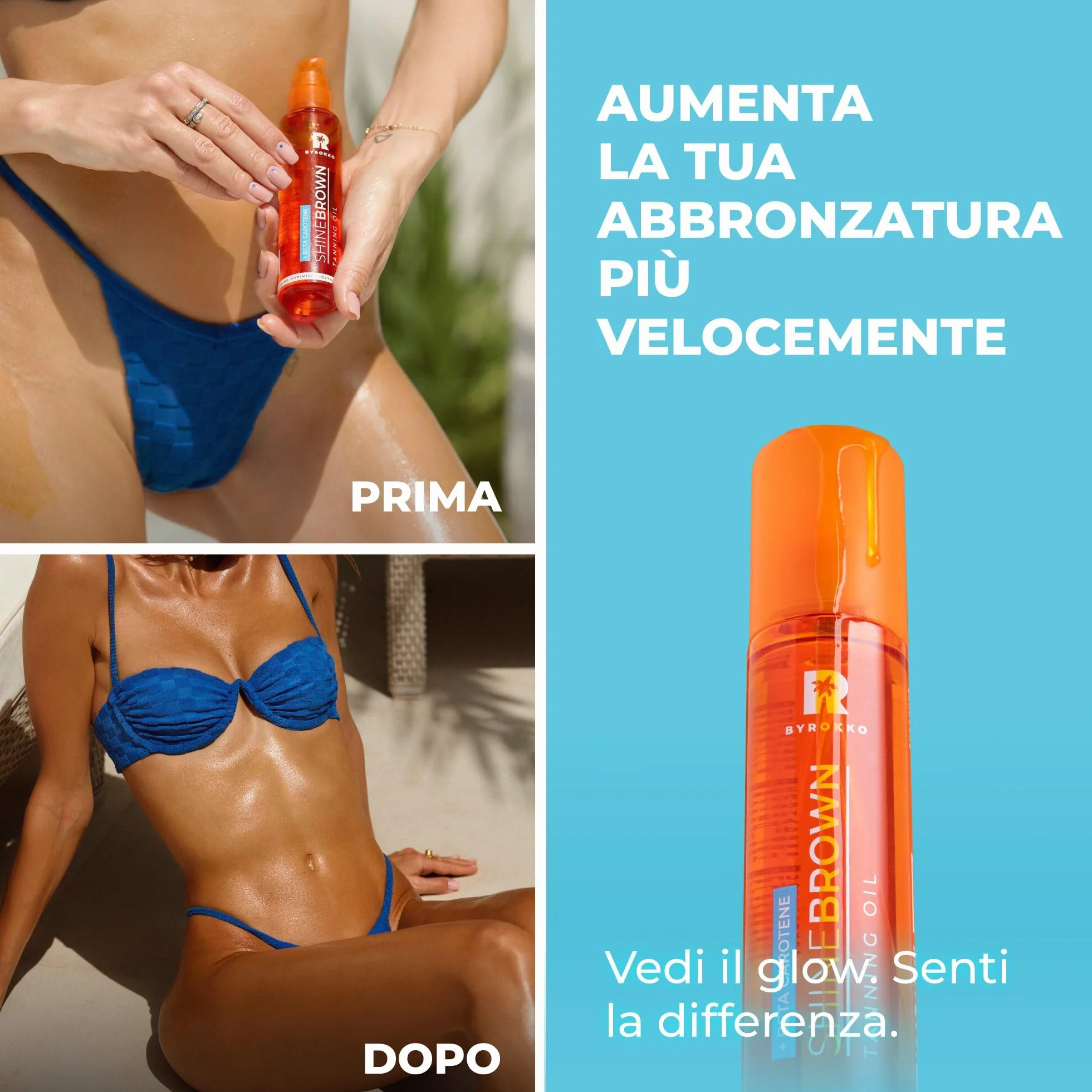 BYROKKO Shine Brown Beta Carotene Abbronzante Gel 200 ml Crema Naturale per Lettino Abbronzante