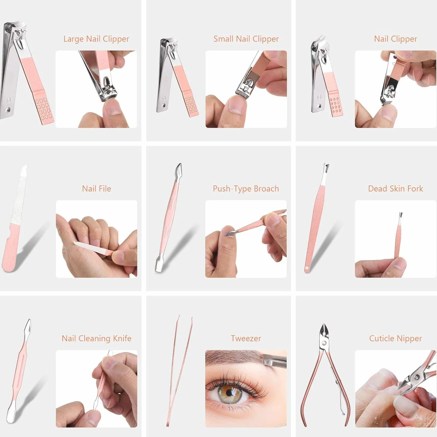 URAQT Professionale Tagliaunghie Set 18 Pezzi Grooming Kit Manicure (Oro Rosa)