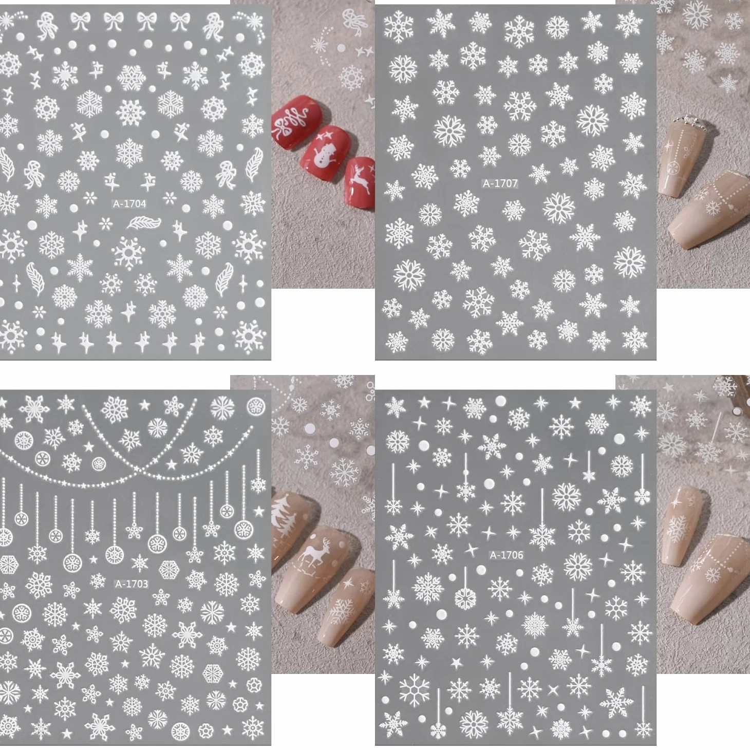 12 fogli adesivi per nail art 3D per unghie di Natale autoadesivi fiocchi di neve, decorazione per donne e ragazze