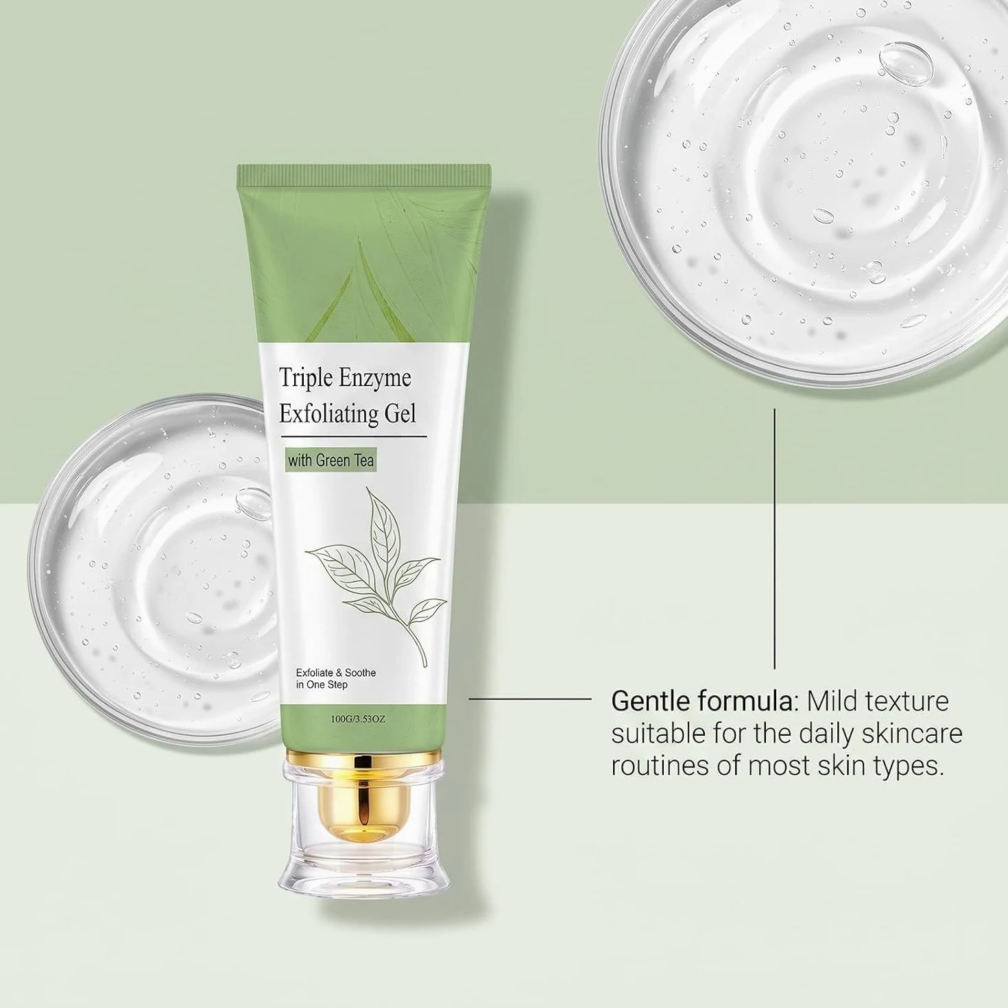 Gel esfoliante a triplo enzima con tè verde, rimuove le cellule morte, esfoliante viso per pori profondi, esfoliante viso delicato per uomo e donna