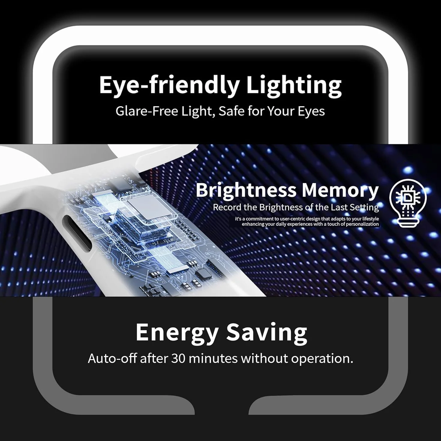 Auxmir Specchio a Mano LED, Specchio Trucco con Luci, 50 LED e 3 Colori di Luci, Luminosità Regaolabile, Controllo Tatile, Specchio Portatile con Maniglia Comoda per Salone, Parrucchiere, Barbiere