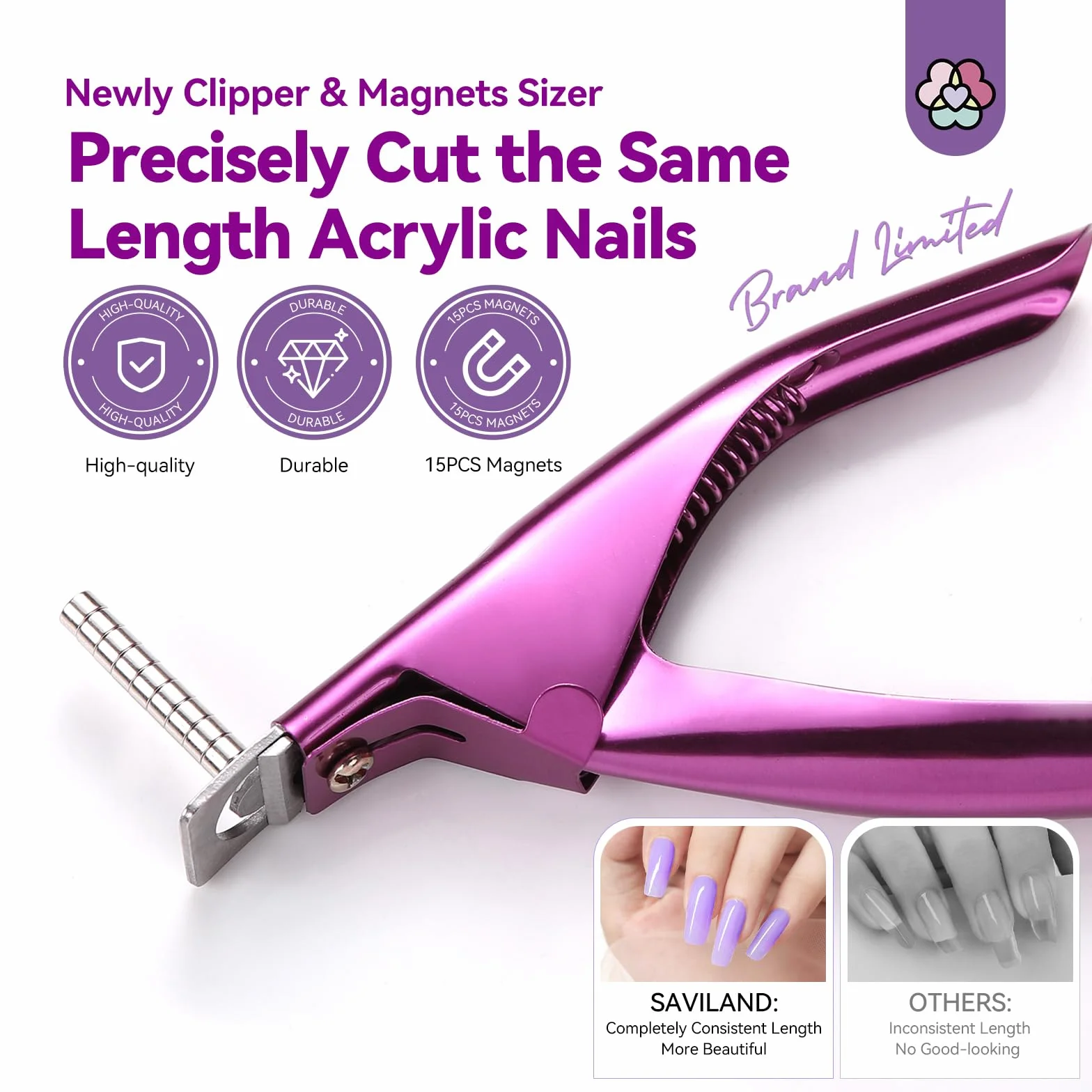 SAVILAND Tagliaunghie in acrilico con magneti, acciaio inossidabile, 15 magneti, unghie finte, strumenti per manicure nail art