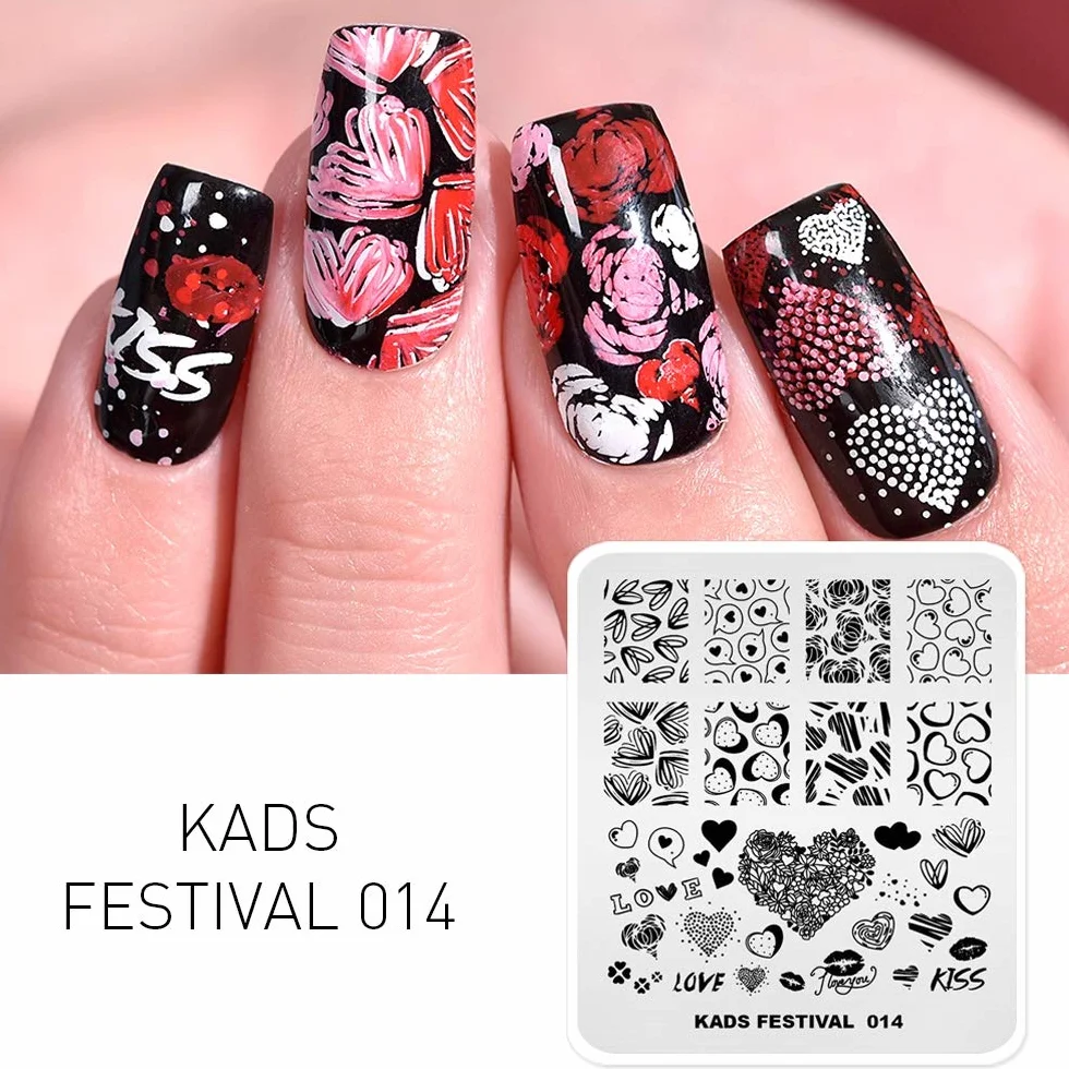 KADS - Stencil per nail art fai da te motivo cuori, amore (FE014)