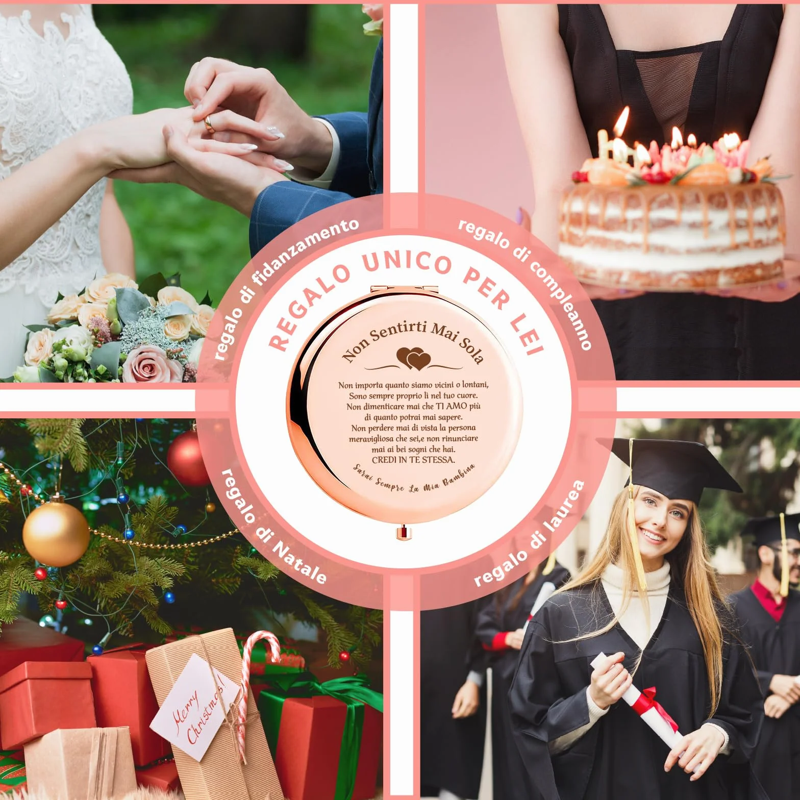 VivaJoy Regalo Figlia Specchio Tascabile Elegante 18 Anni Compleanno Laurea