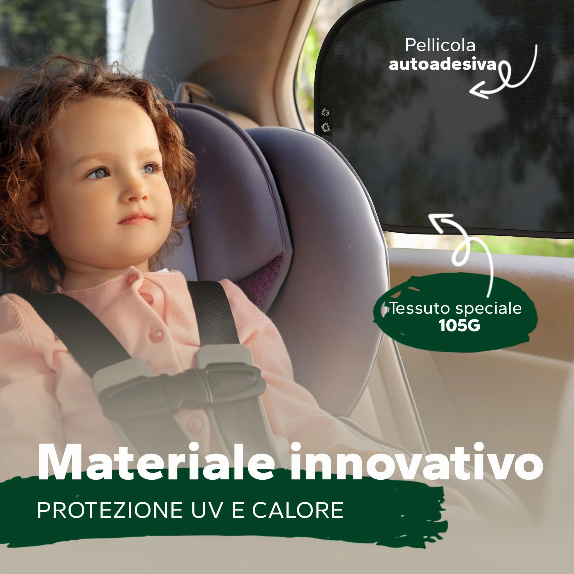 Parasole per Bambini UPF50+ Protezione UV Certificata DEKRA GSM 105 Autoadesivo