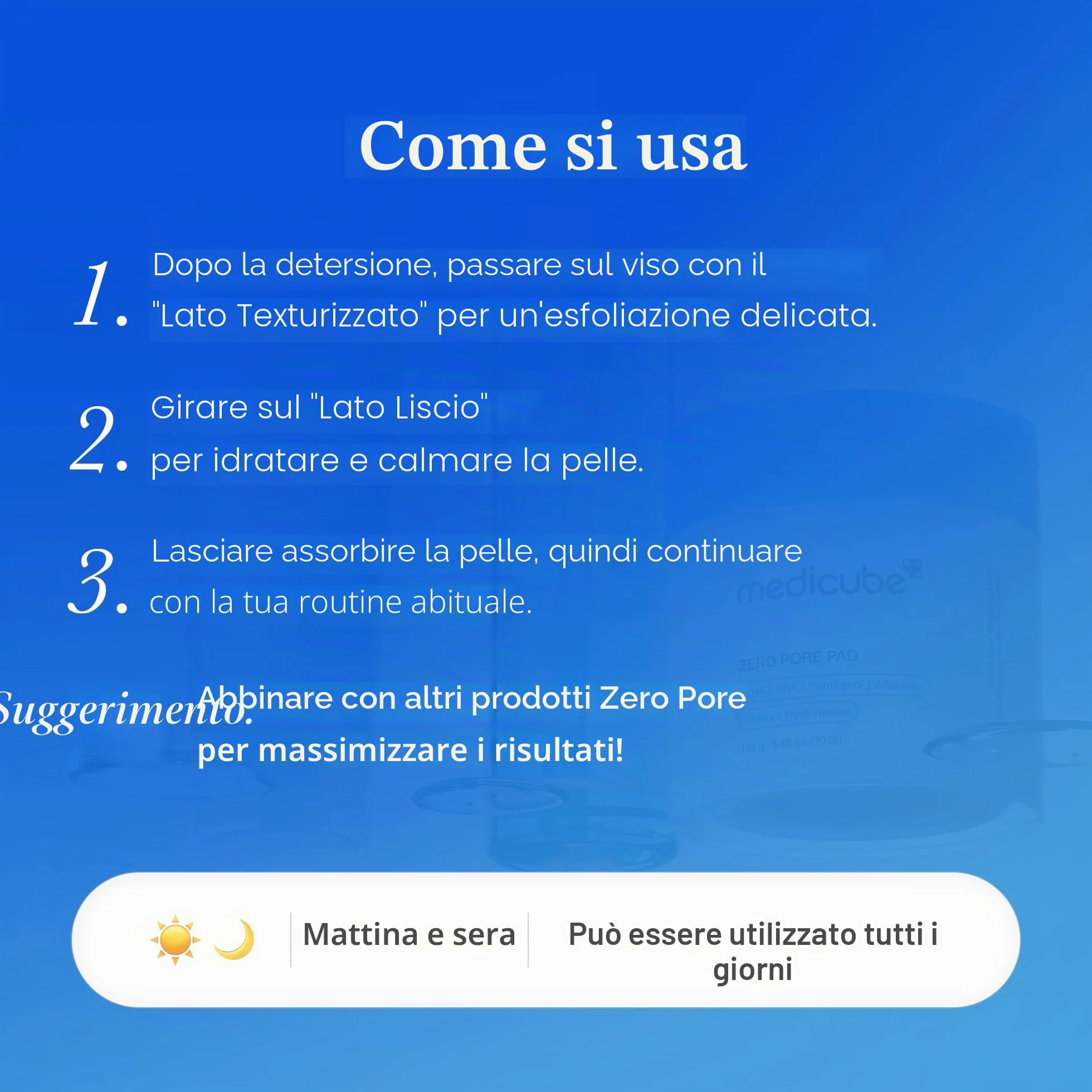 Medicube Zero Pore Pads 2.0 Tamponi Tonici Viso Esfoliazione Cura Pori Acido Lattico 4,5% Acido Salicilico BHA 0,45% 70 Unità