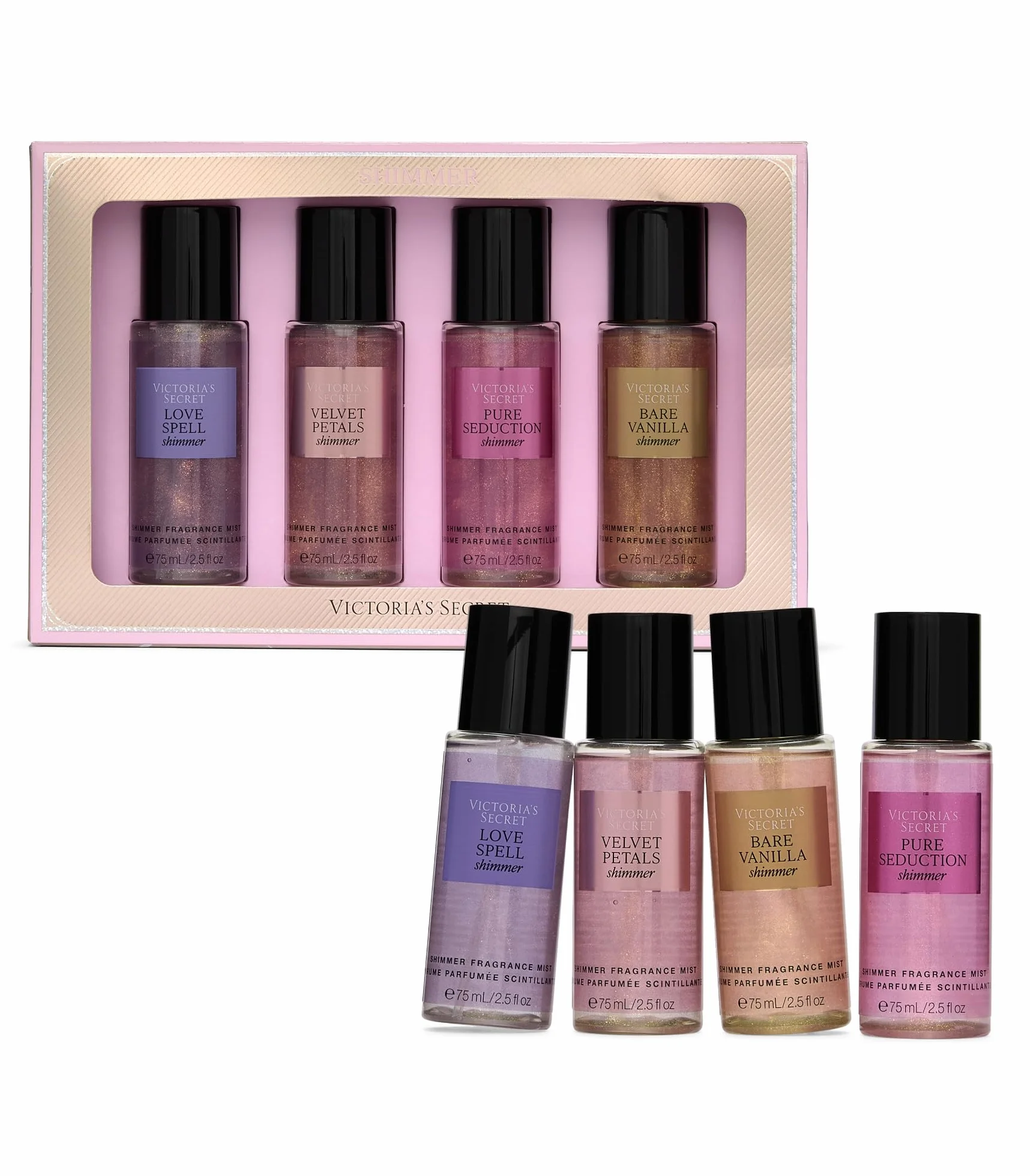 Victoria's Secret Set regalo lucido da 4 pezzi, collezione nebbia profumata, diversi profumi