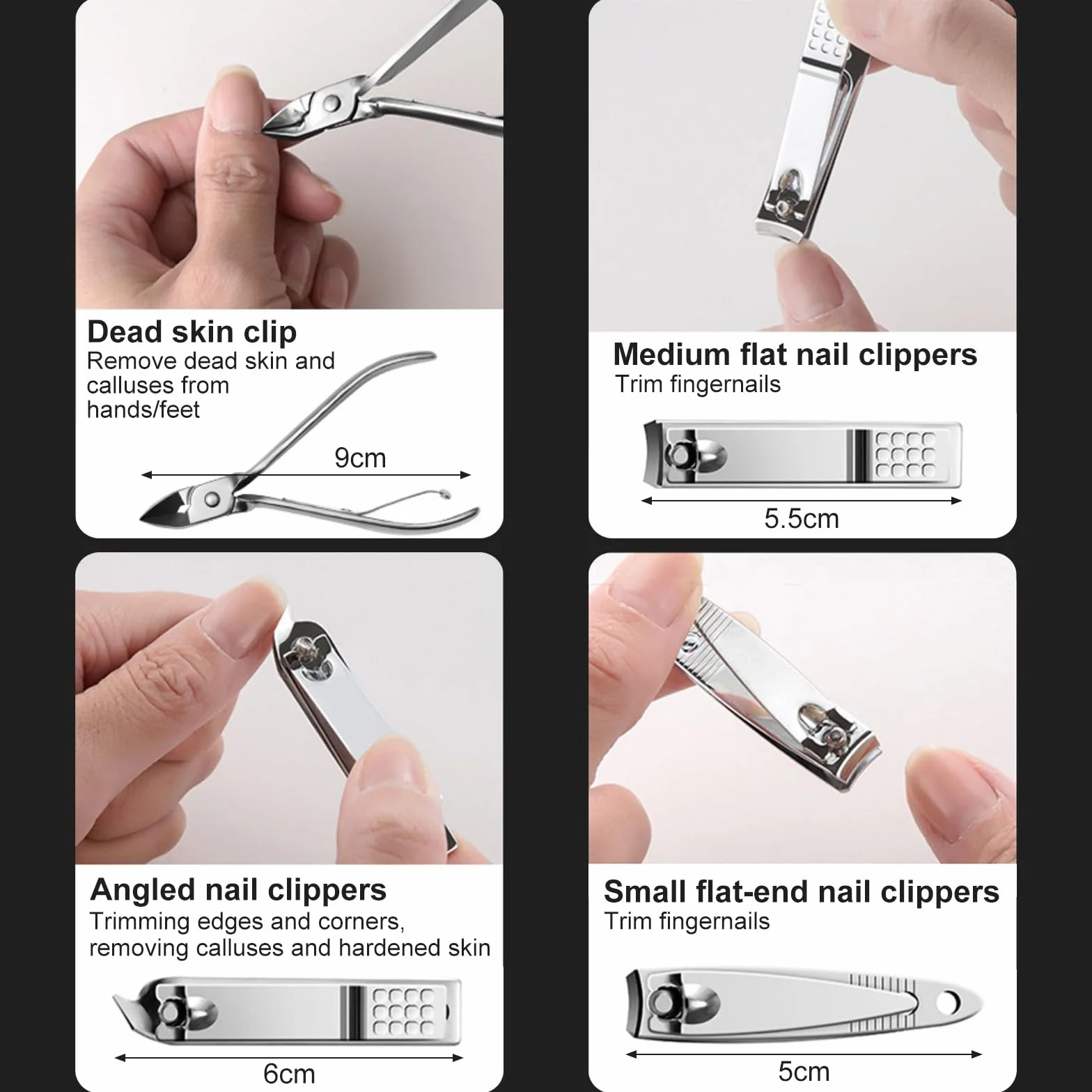 Set manicure 19 pezzi tagliaunghie acciaio inox pusher cuticole lime unghie