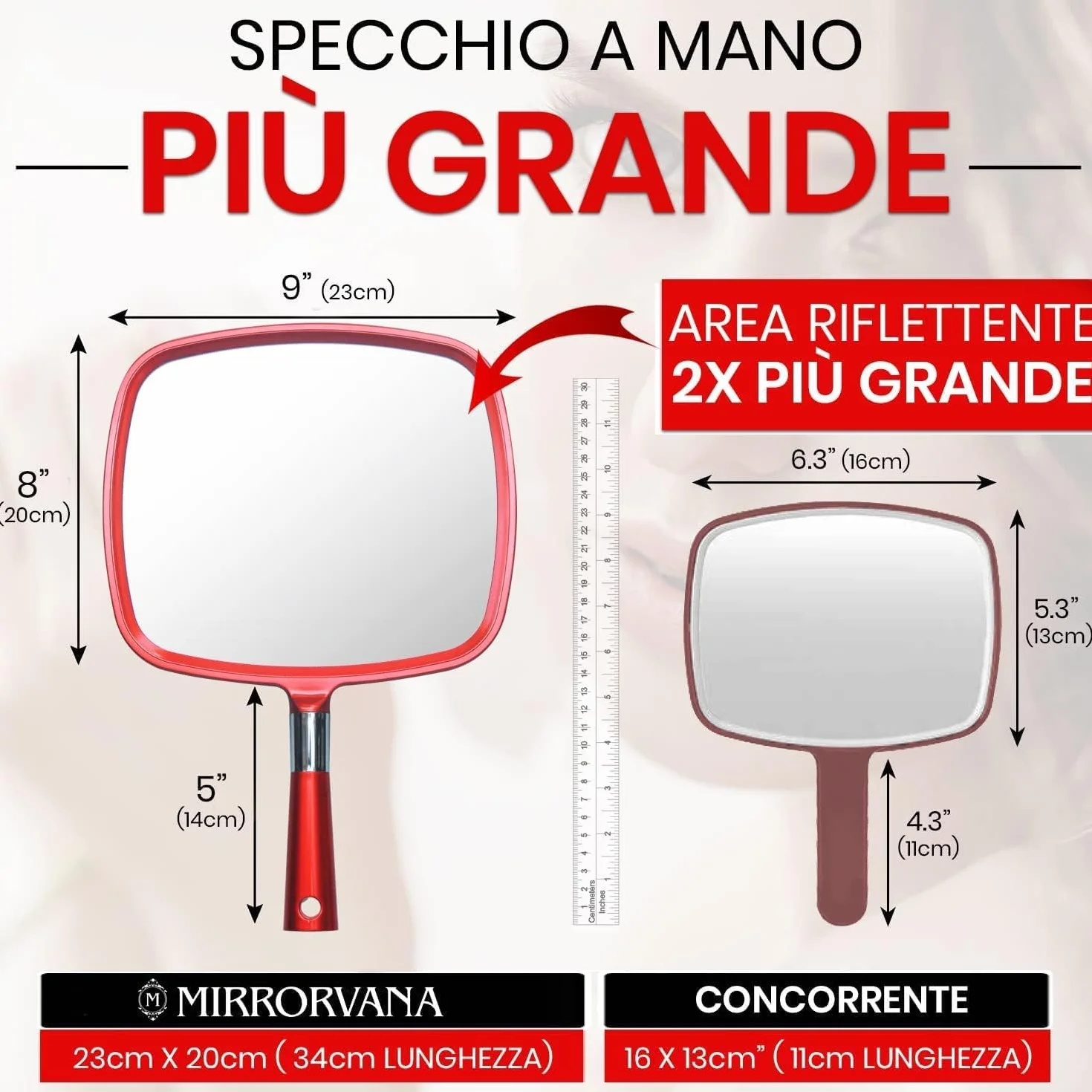 Mirrorvana Specchio a mano professionale con manico per parrucchiere, barbiere, salone di bellezza e trucco, 23 x 20 cm