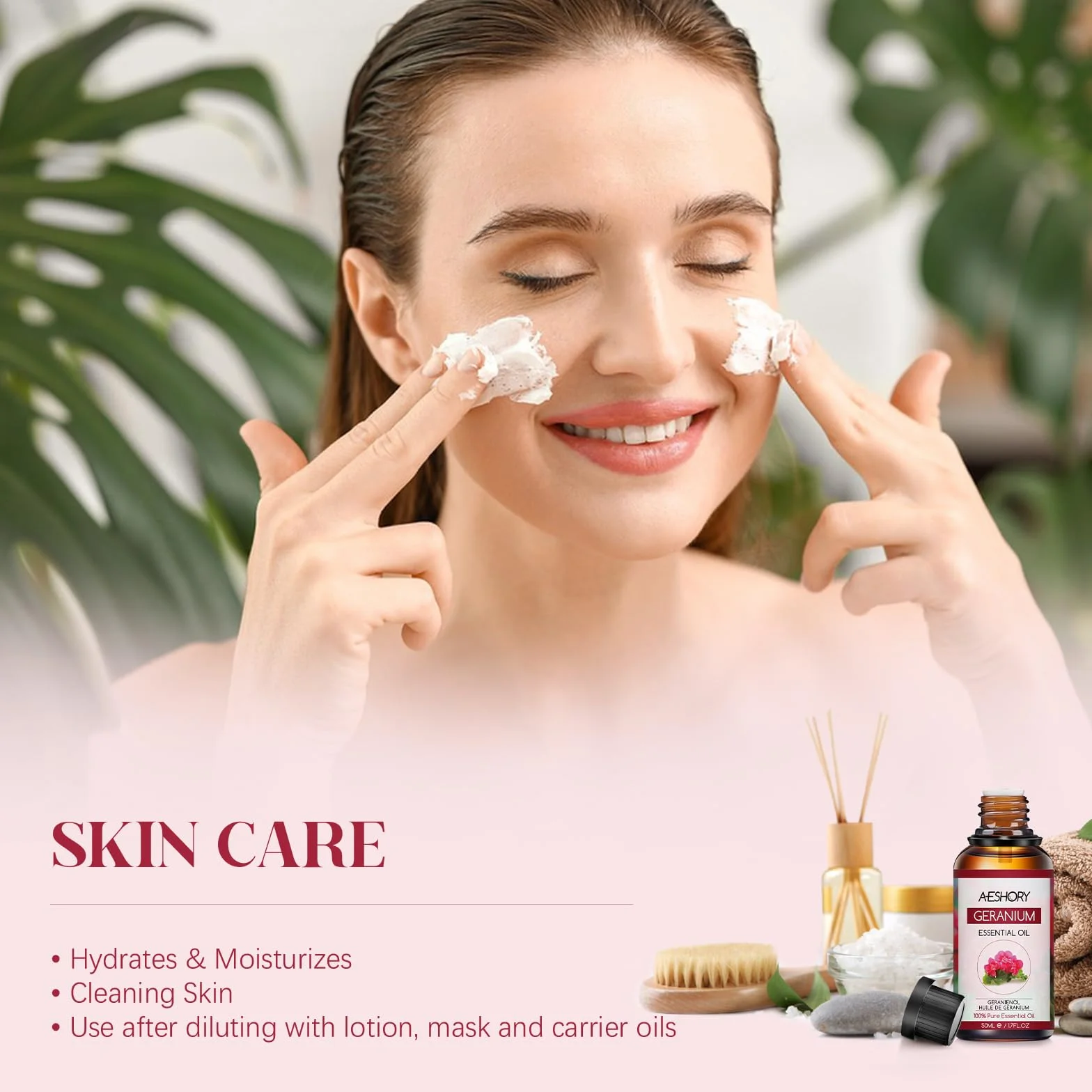 Olio Essenziale di Geranio 50ML, Olio di Geranio Naturale per Diffusori, SPA, Massaggio