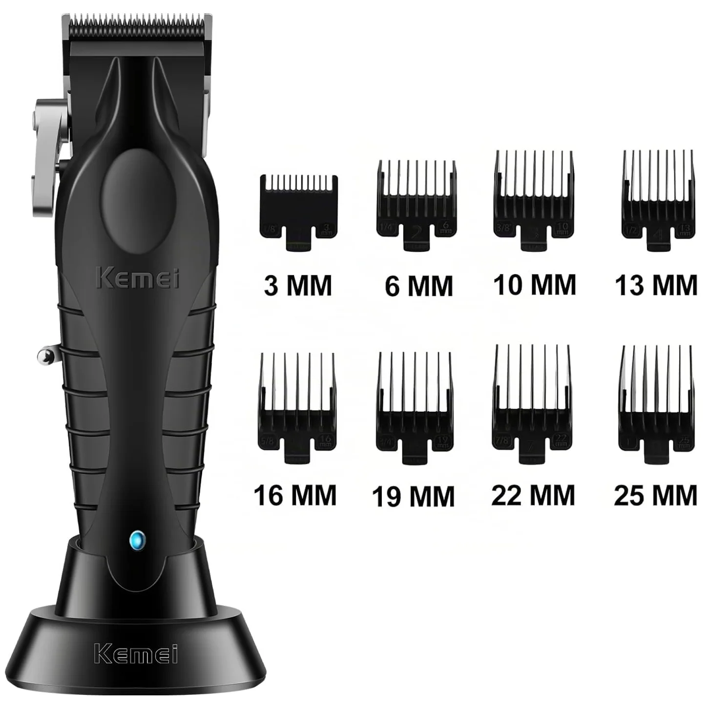 KEMEI 2296 - Tagliacapelli professionale uomo, senza fili, ricaricabile USB, 350 minuti, 8 pettini guida