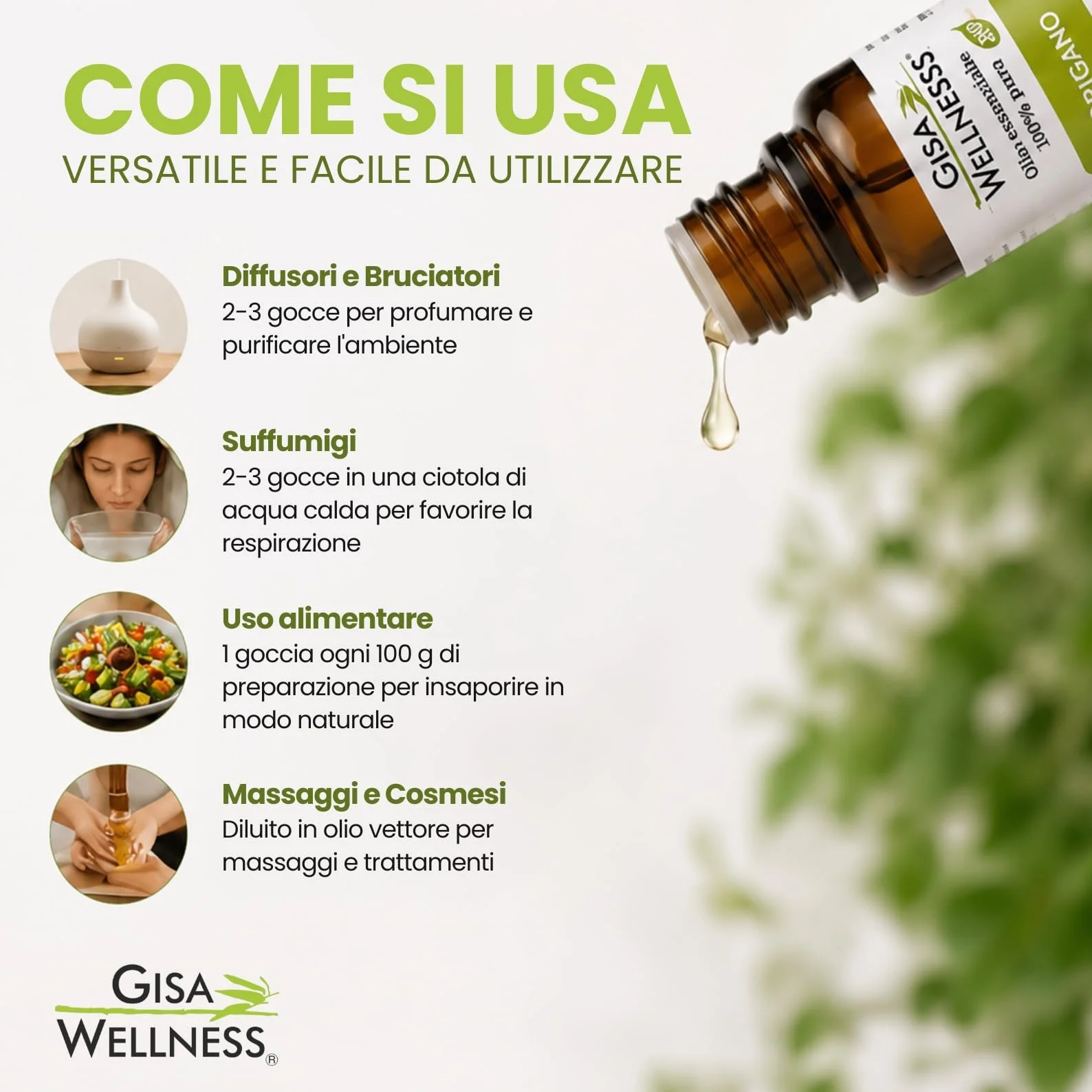 Olio Essenziale di Origano Bio 10ml Puro Naturale Aromaterapia Diffusori Uso Alimentare Made in Italy Gisa Wellness