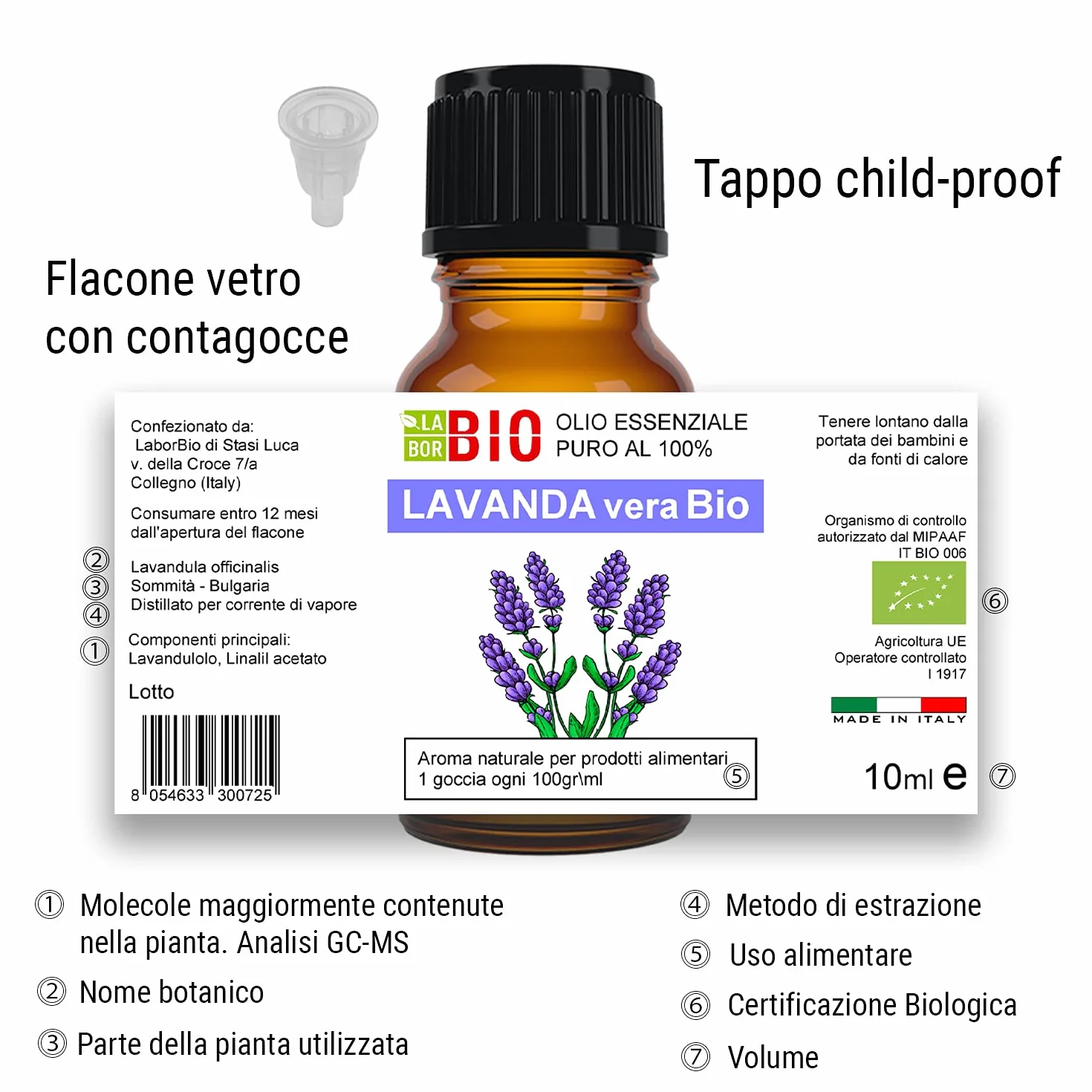 Lavanda vera Officinalis Bio Olio essenziale 100% Puro 10 ml - Laborbio