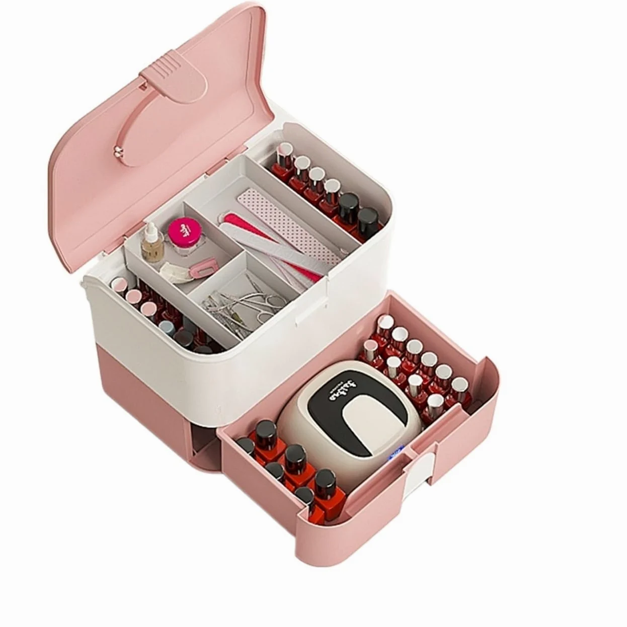 Porta Smalti Scatola Portaoggetti in Plastica for Cosmetici E Smalti for Accessori Valigetta Custodia(Pink)