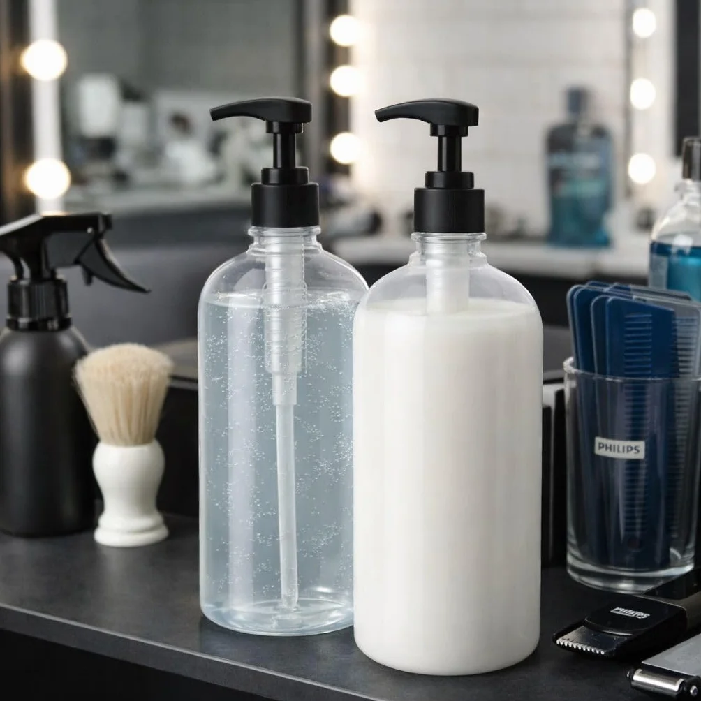Dispenser universale a pompa, confezione da 2, si adatta alla maggior parte dei popolari shampoo, balsamo, dimensioni 1 litro, 1000 ml, 750 ml, 500 ml (nero)