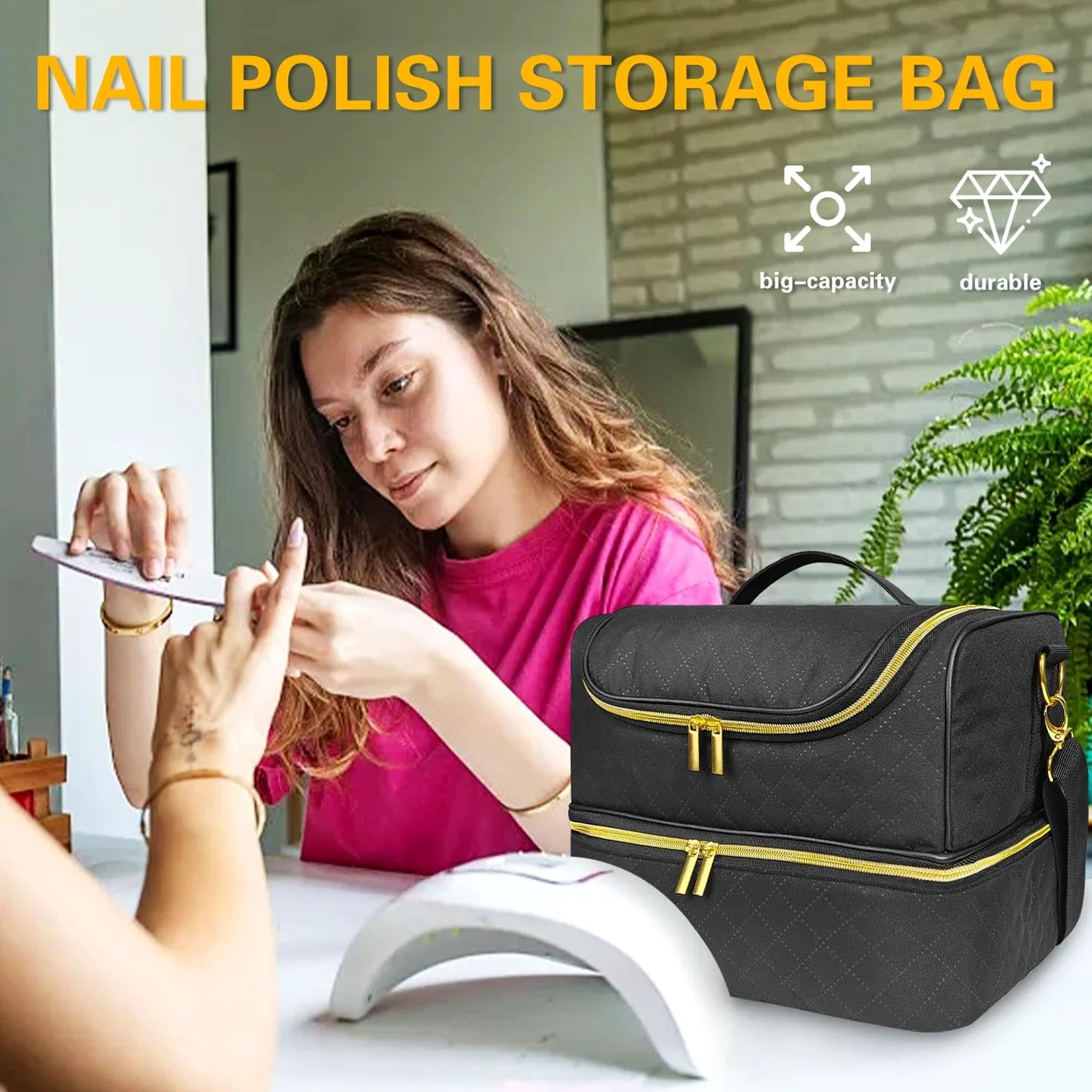 Organizer per smalto gel, borsa da viaggio per smalto per unghie | a doppio strato, contiene 60 bottiglie e asciugatrice, contenitore per oggetti e strumenti per manicure, robusto e compatto,