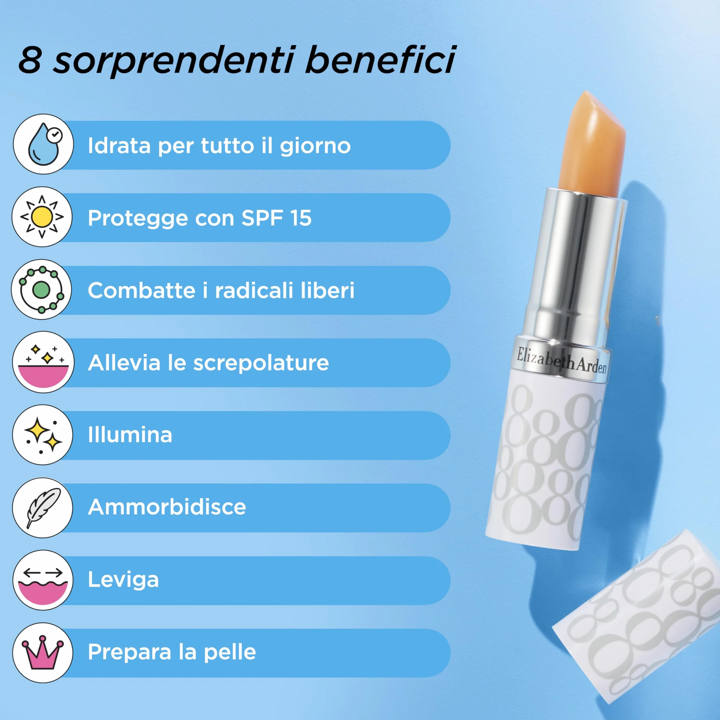 Elizabeth Arden - Eight Hour Lip Protectant, Balsamo Labbra in Stick con SPF 15, Vitamina E, Idratazione Profonda e Protezione dai Raggi UV, Ammorbidisce e Leviga le Labbra - 3,7 g