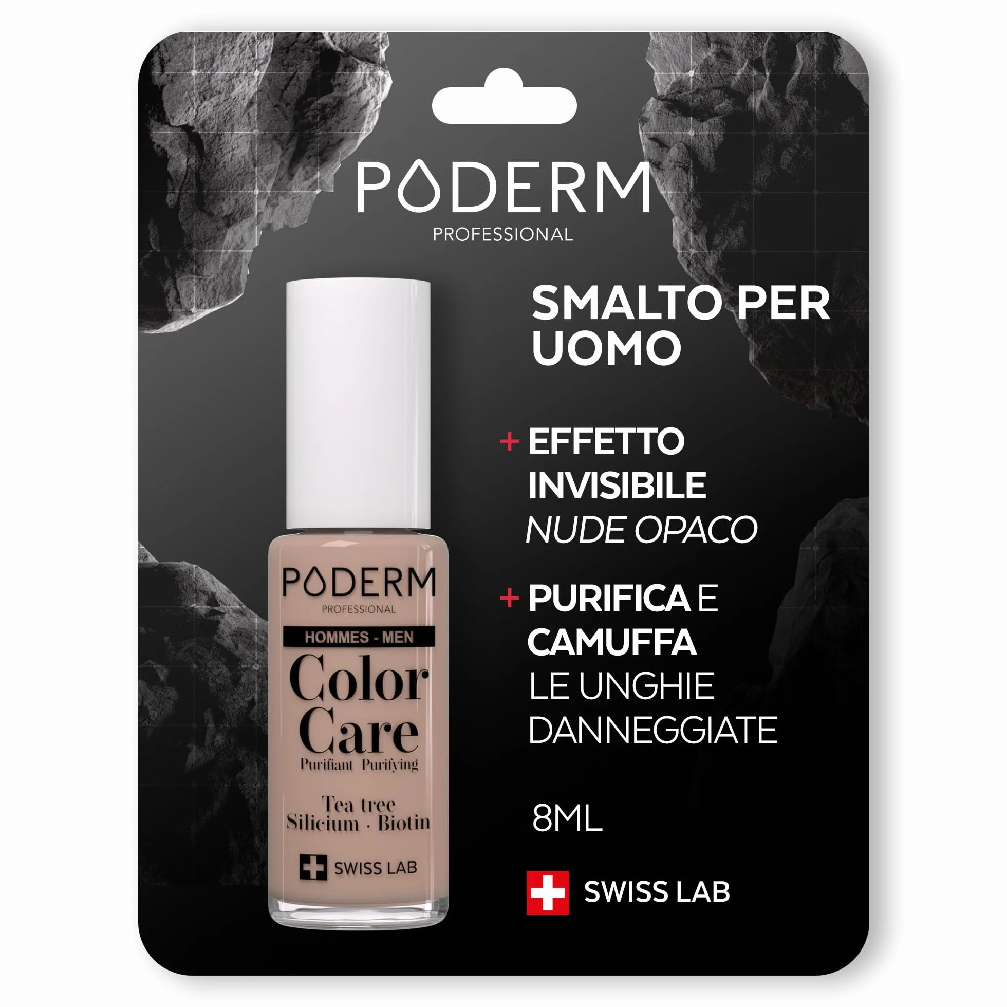 PODERM Smalto Invisibile Color Nude Micosi Unghie Uomo - Tea Tree Corregge Unghie Gialle Marchio Svizzero