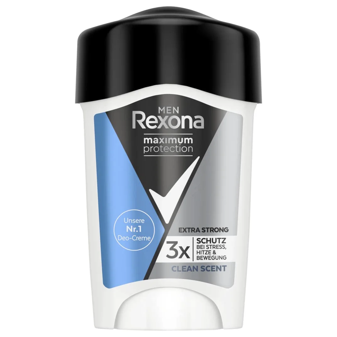 Rexona Men Maximum Protection Anti Transpirant Crema Deodorante Clean Scent con 48 ore di protezione contro sudorazione forte e odori corporei, 45 ml, 6 pezzi