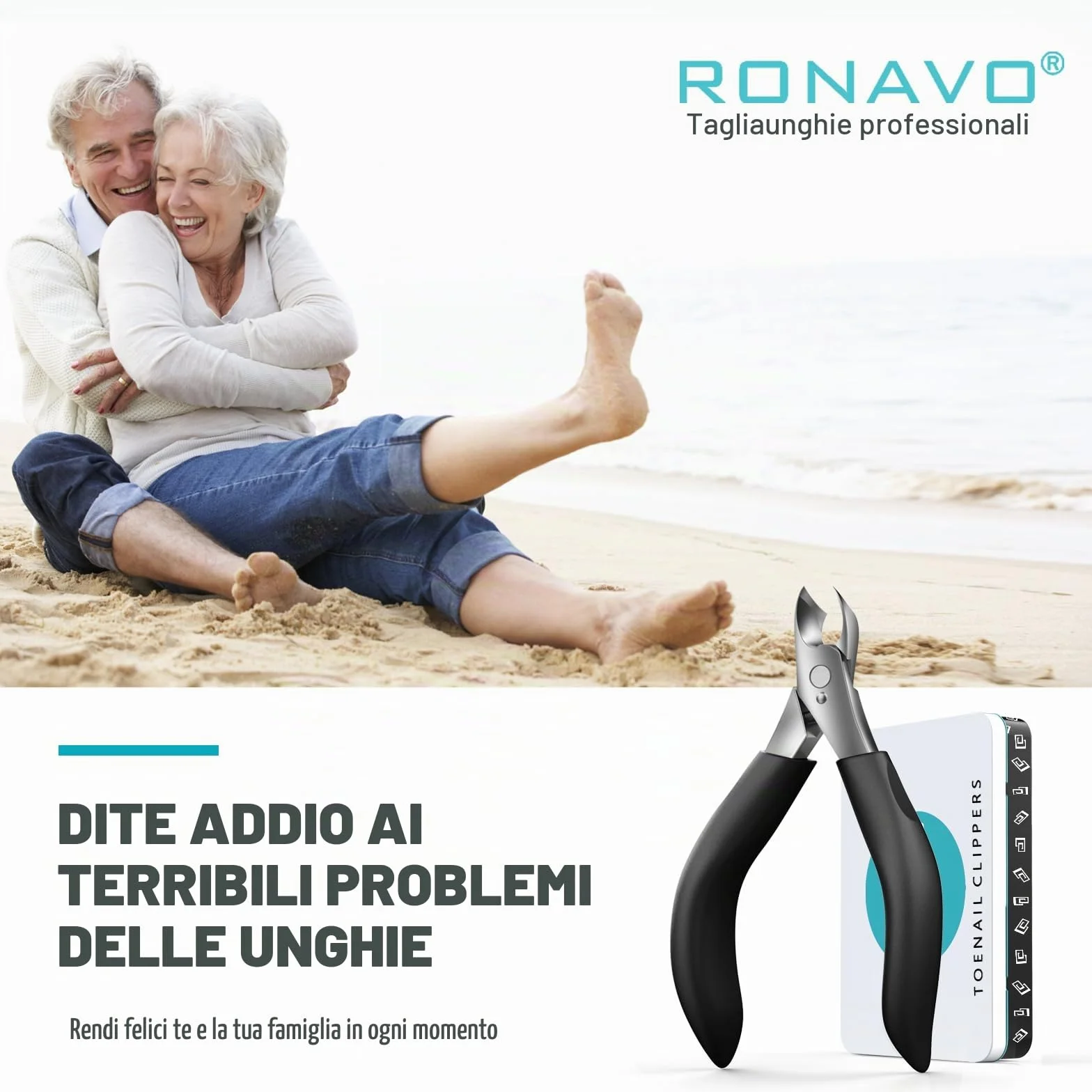 RONAVO Tagliaunghie piedi per unghie spesse incarnite manico lungo custodia pelle