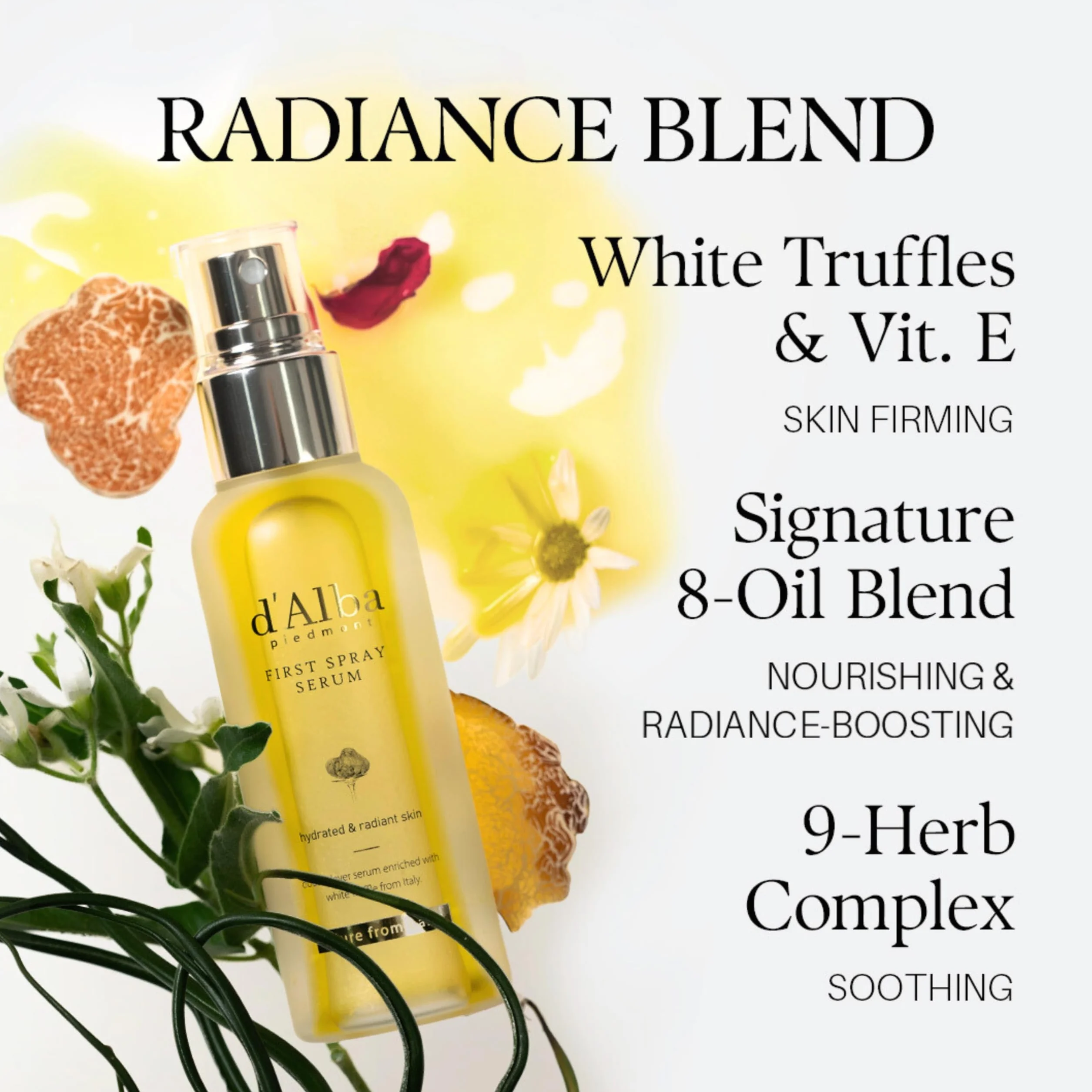 d'Alba Siero First Spray Serum al Tartufo Bianco Italiano, Skincare Cura della Pelle Vegana, Spray Viso Idratante e Illuminante per la Pelle Luminosa, Cura Coreana Completa Tutto in uno (100ml)