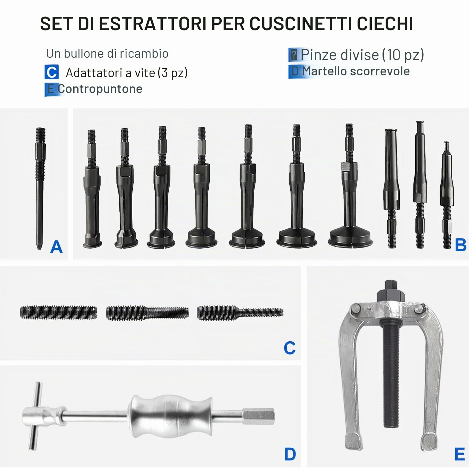 FreeTec 16pz Kit Estrattore Cuscinetti Interni 8-58mm con Martello per Auto Camion Moto