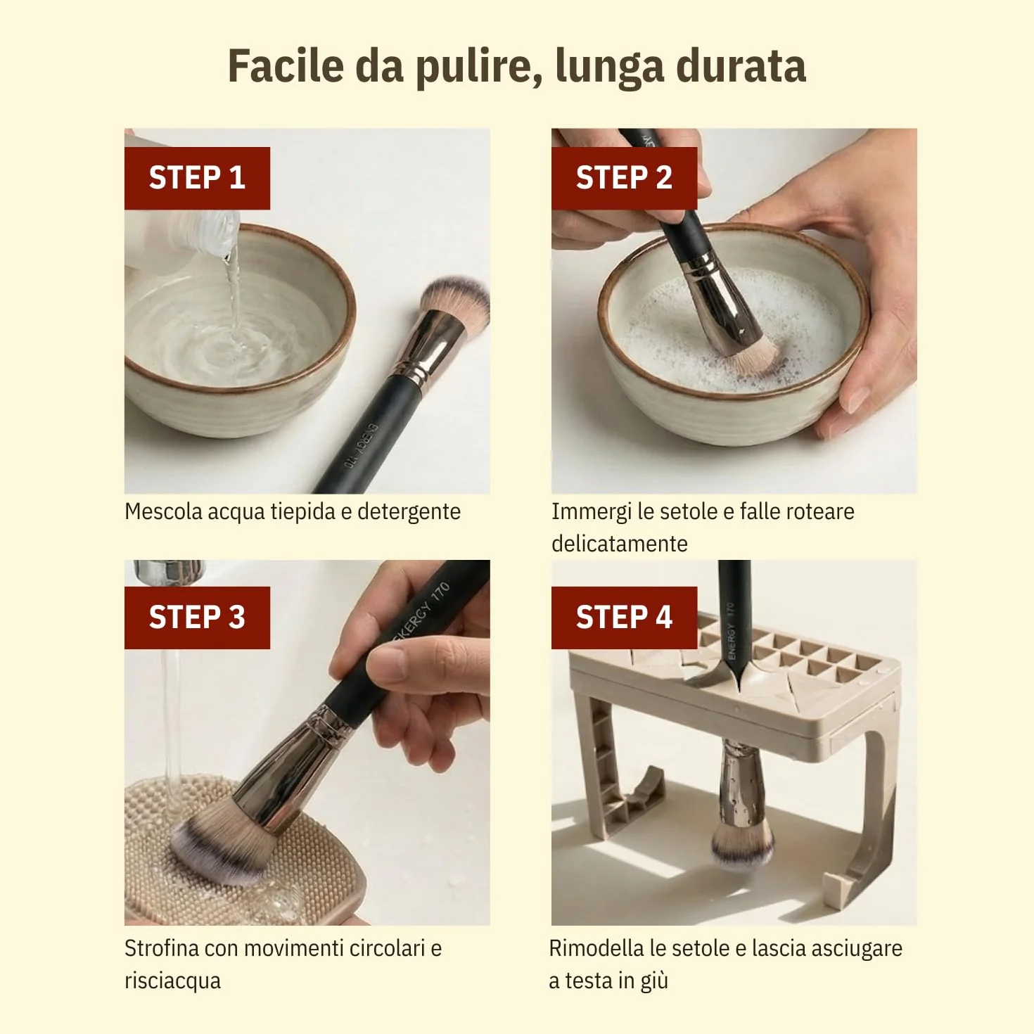 ENERGY 370S Pennello Correttore Piccolo per Copertura Mirata & Occhiaie – Pennello Trucco di Precisione con Setole Sintetiche Vegane