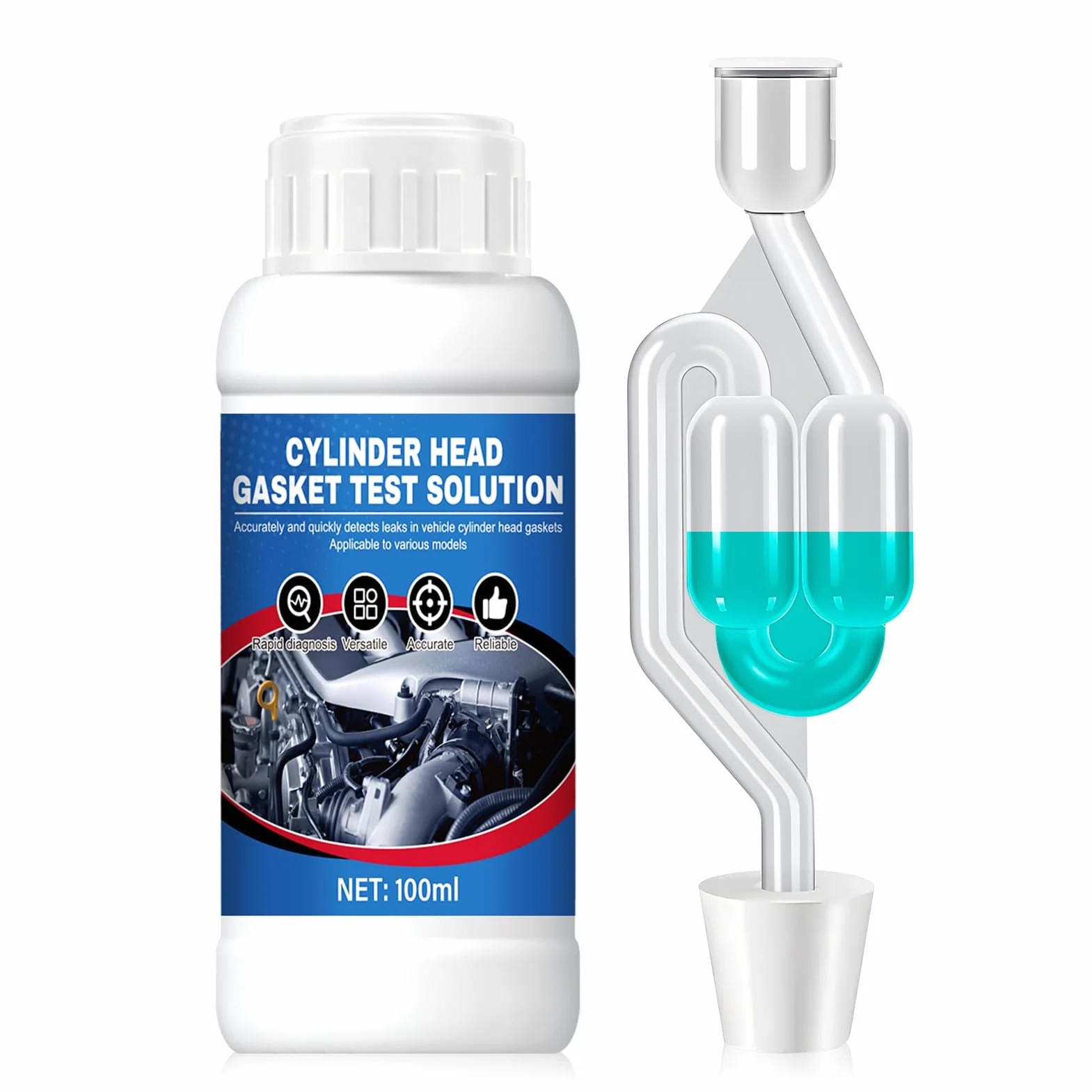 Tester di Guarnizione a Testa Cilindrica CO2 - Kit Universale Rilevatore di Perdite CO₂ per 50 Test Auto Moto