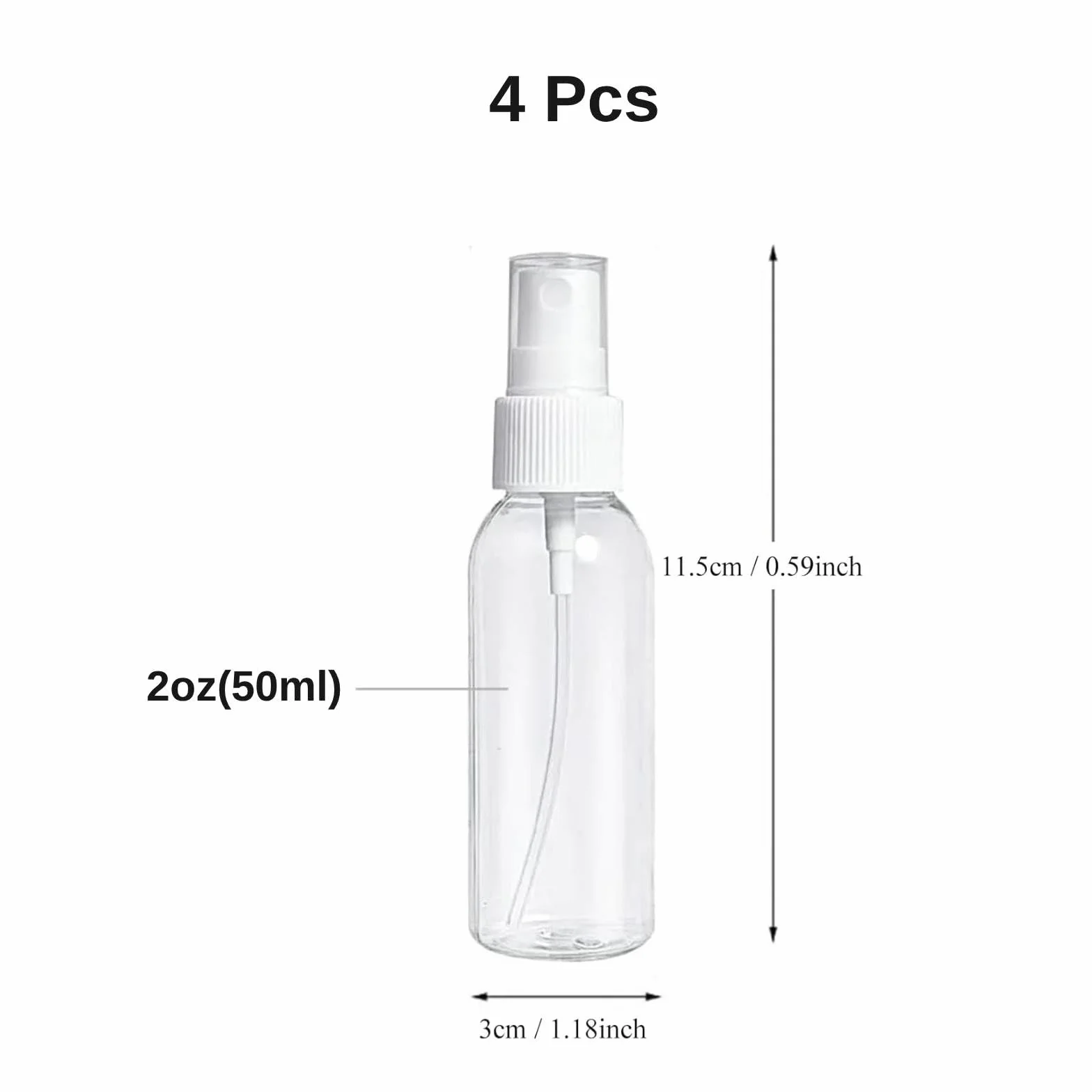 Flaconi Spray 4 Pezzi 50ml, Flacone Spray Vuoto Mini Ricaricabile, Plastica Trasparente per Viaggi