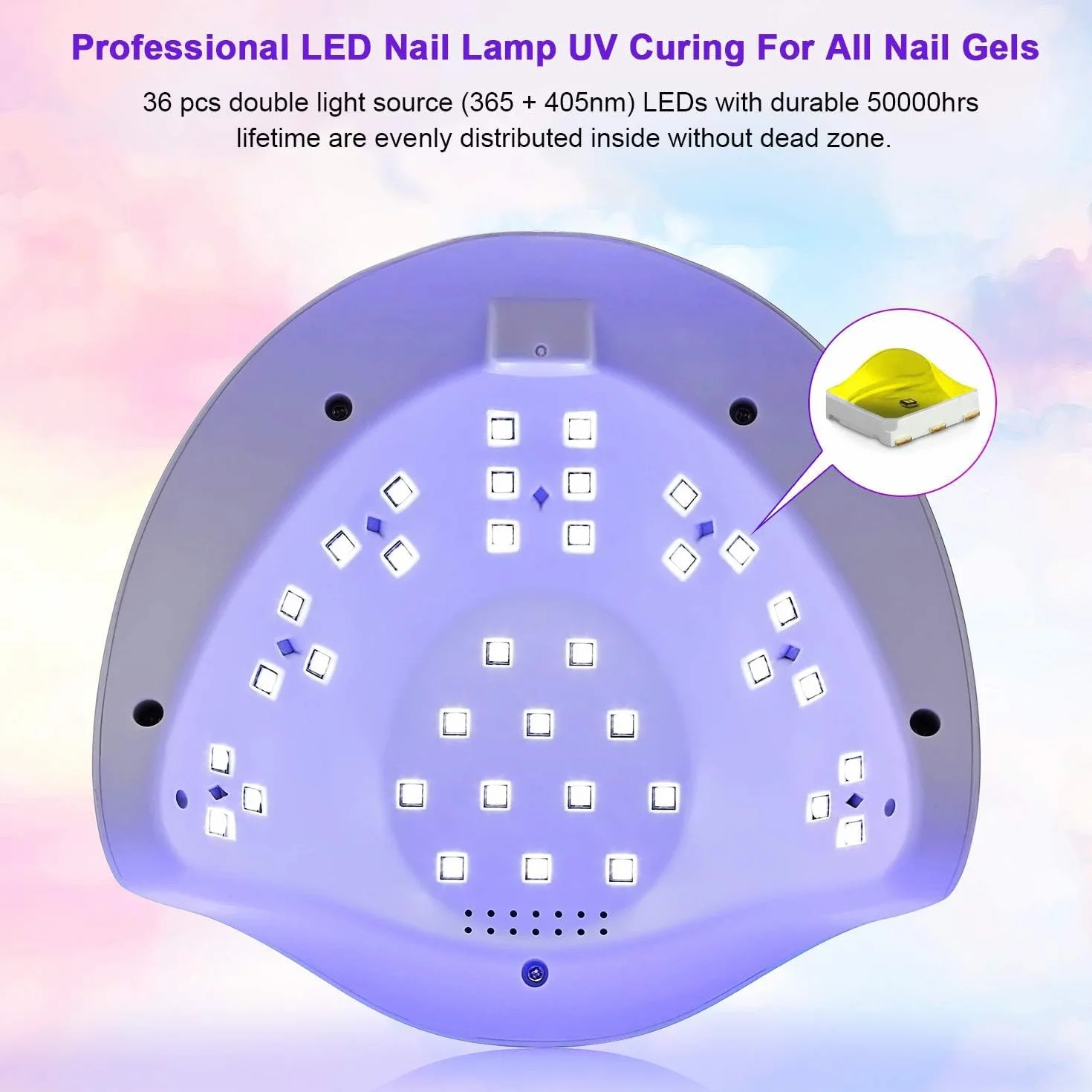 SQUADO Lampada UV LED per Unghie, 54W, Display Digitale, 4 Timer, Lampada Unghie Professionale per Manicure e Pedicure, Sensore Automatico, Bianco