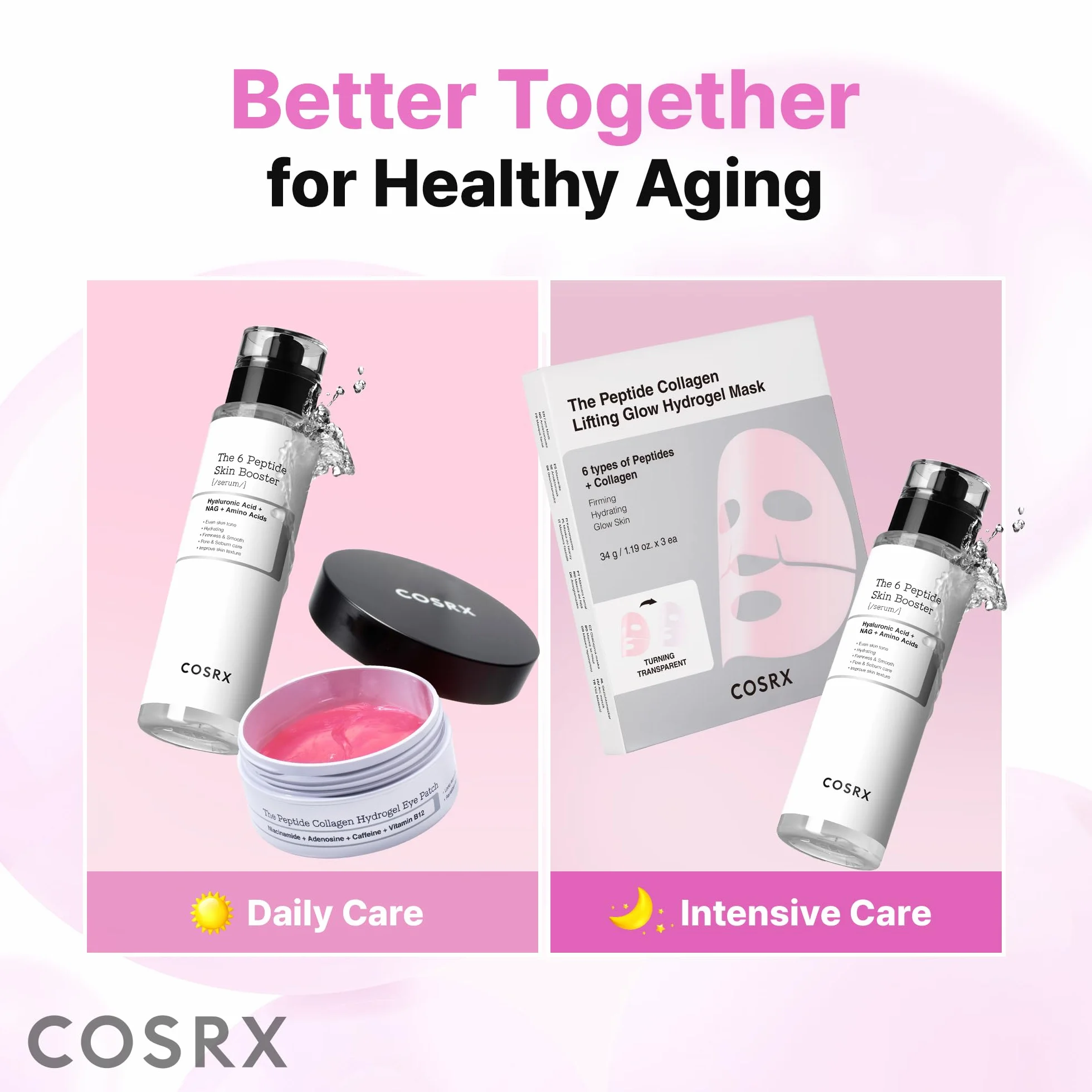 COSRX Peptide Collagen Hydrogel Eye Patch, 60 Patches, Patch Contorno Occhi per Borse e Occhiaie con Caffeina, Korean Skincare