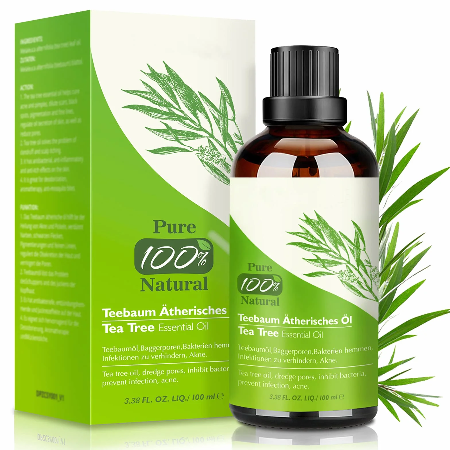 Aifanciey Tea Tree Oil 100 ML Olio Essenziale Tea Tree Puro 100% Anti Acne, Brufoli, Punti Neri, Unghie, Capelli e Corpo - Olio Essenziale di Albero del Tè per Aromaterapia Diffusore e Massaggio