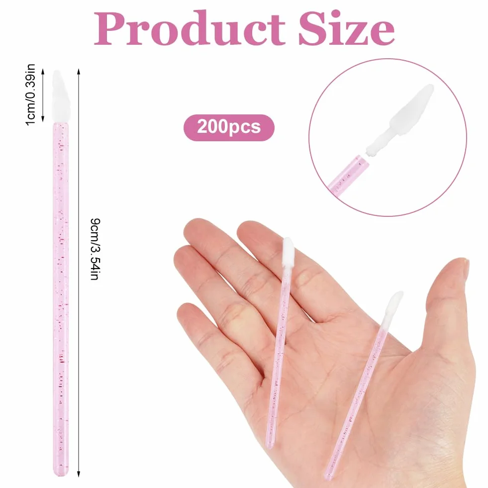 200 Pezzi Monouso Pennelli Labbra, Applicatore per Rossetto in Cristallo, Lip Gloss Applicatore Bacchette Pennello, Pennello per Dettagli Sulle Labbra(Rosa-Versione Crystal)