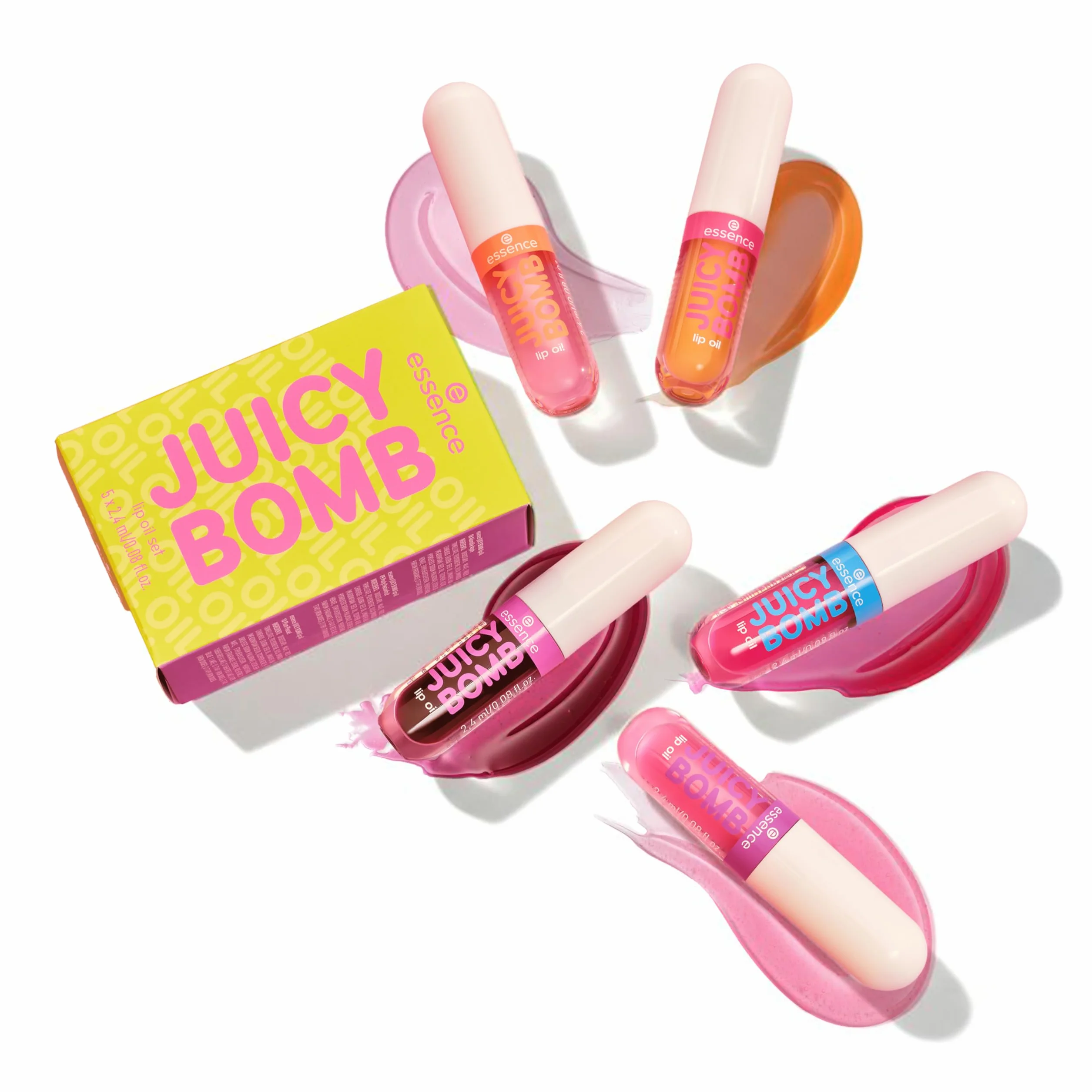 essence JUICY BOMB Set olio labbra, con oli, lucida (2.4ml)