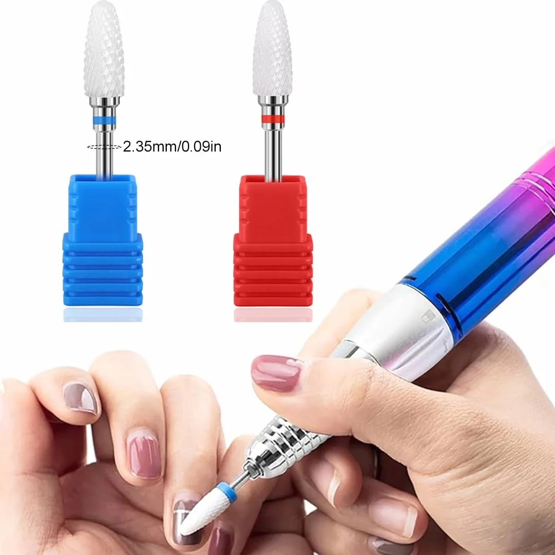 Set di 2 punte per trapano per unghie in ceramica (blu rosso)