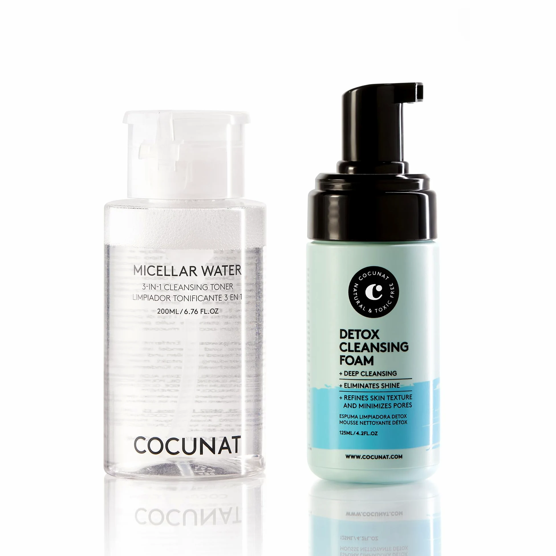 COCUNAT Set Doppia Detersione Acqua Micellare + Schiuma Detox 200+125ml | Duo detergente con Aloe e Lavanda + Schiuma con Hamamelis e Acido Azelaico. Purifica, tonifica e stringe i pori.