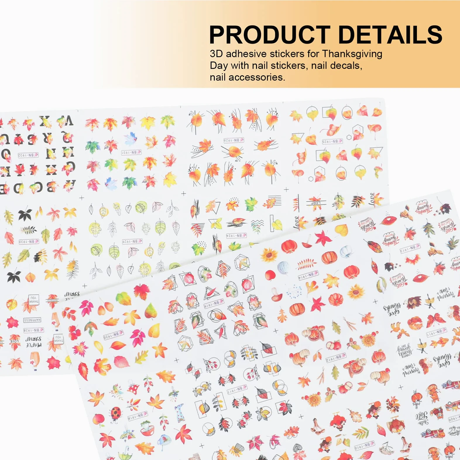 Ipetboom 32pezzi Adesivi Per Unghie Decorazioni Manicure Per Ringraziamento Facili Applicare Design Autunnale Per Nail Art
