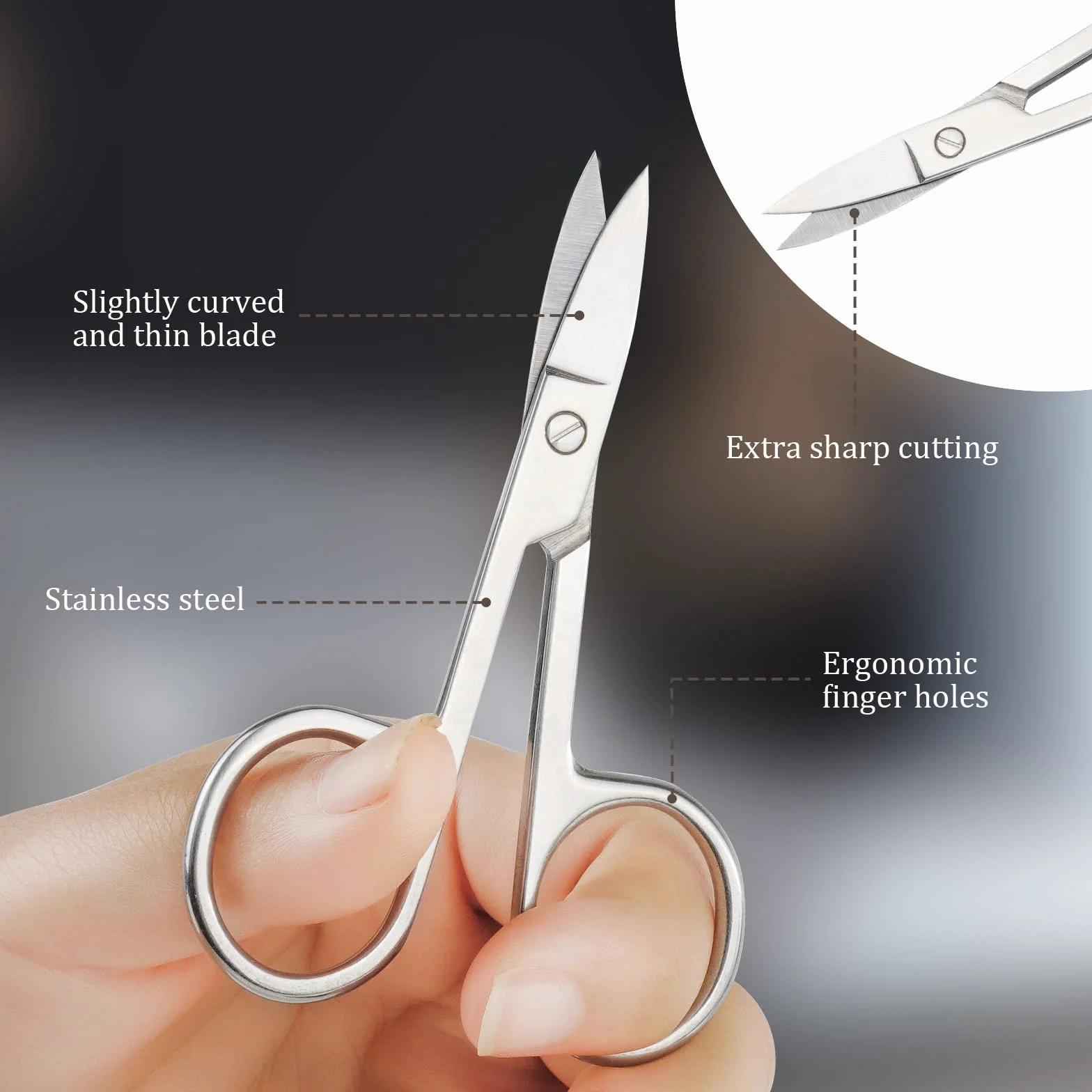 ACWOO Forbici per Unghie Inox Extra Affilate Lame Curve Professionale con Custodia