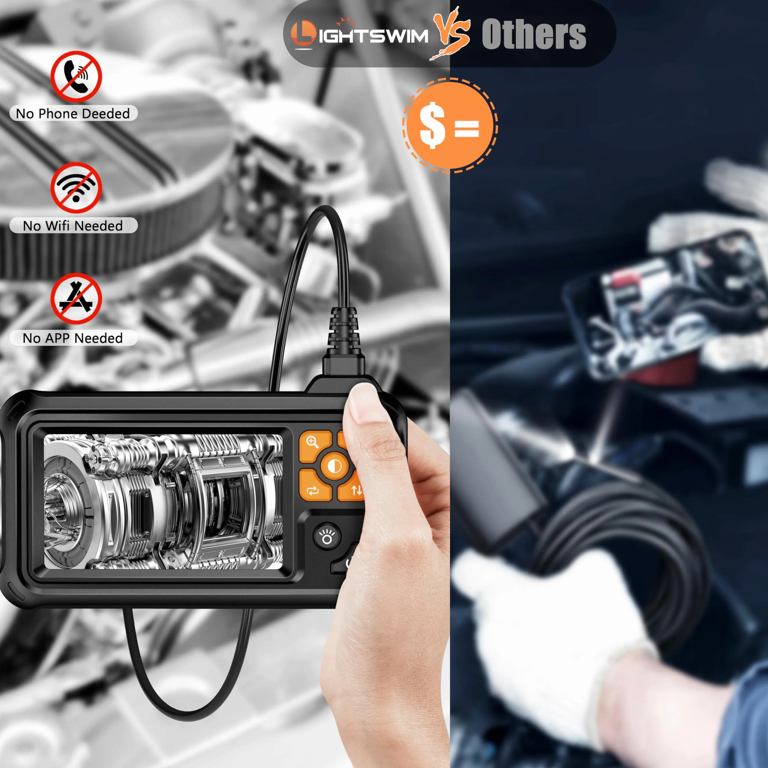 Boroscopio digitale industriale HD 1080P 4,3" IPS IP67 con cavo 5m telecamera ispezione endoscopio