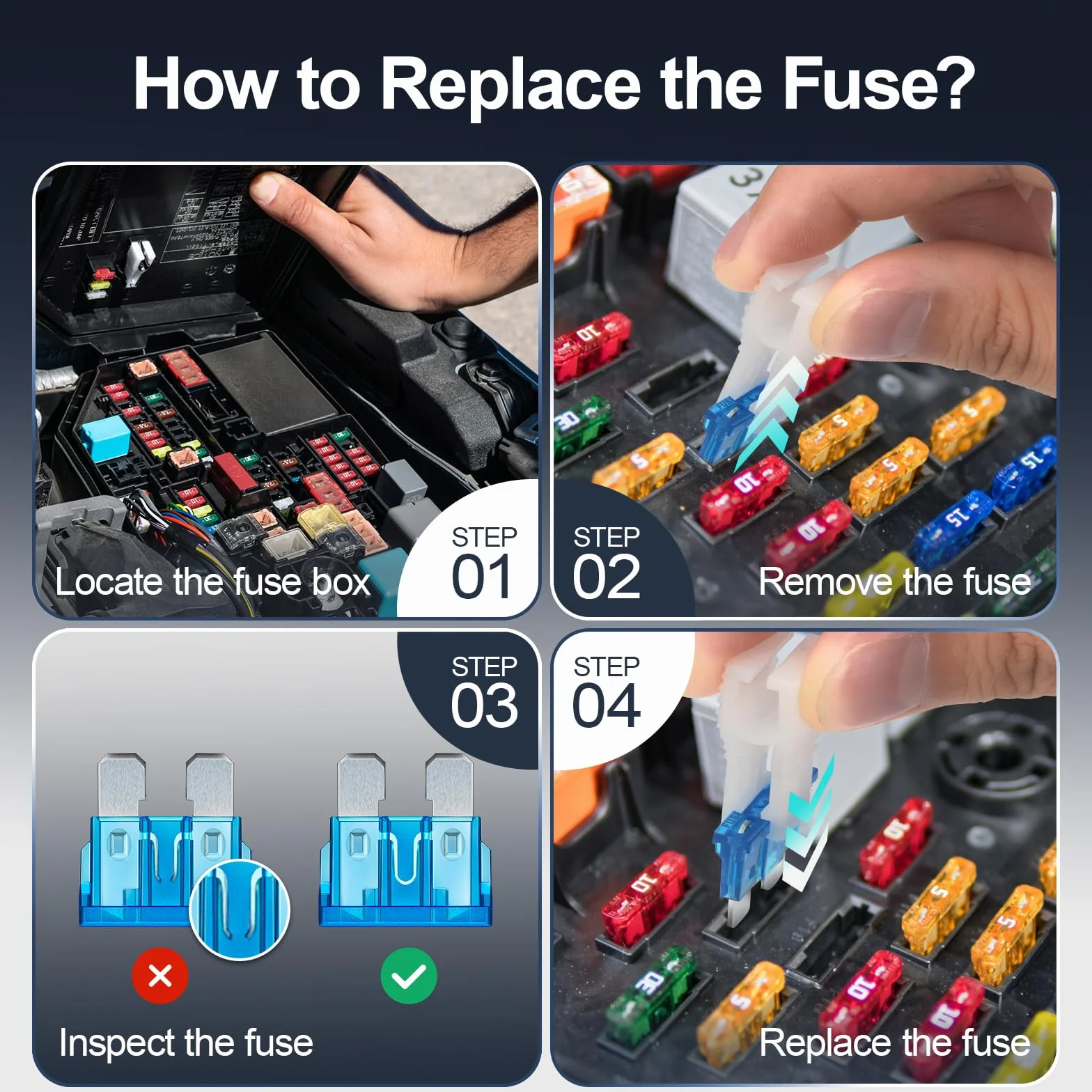 JOREST 300Pcs Fusibili Auto Assortiti Kit, 160 Mini + 90 Medio + 50 Micro + Estrattori (2A-40A)