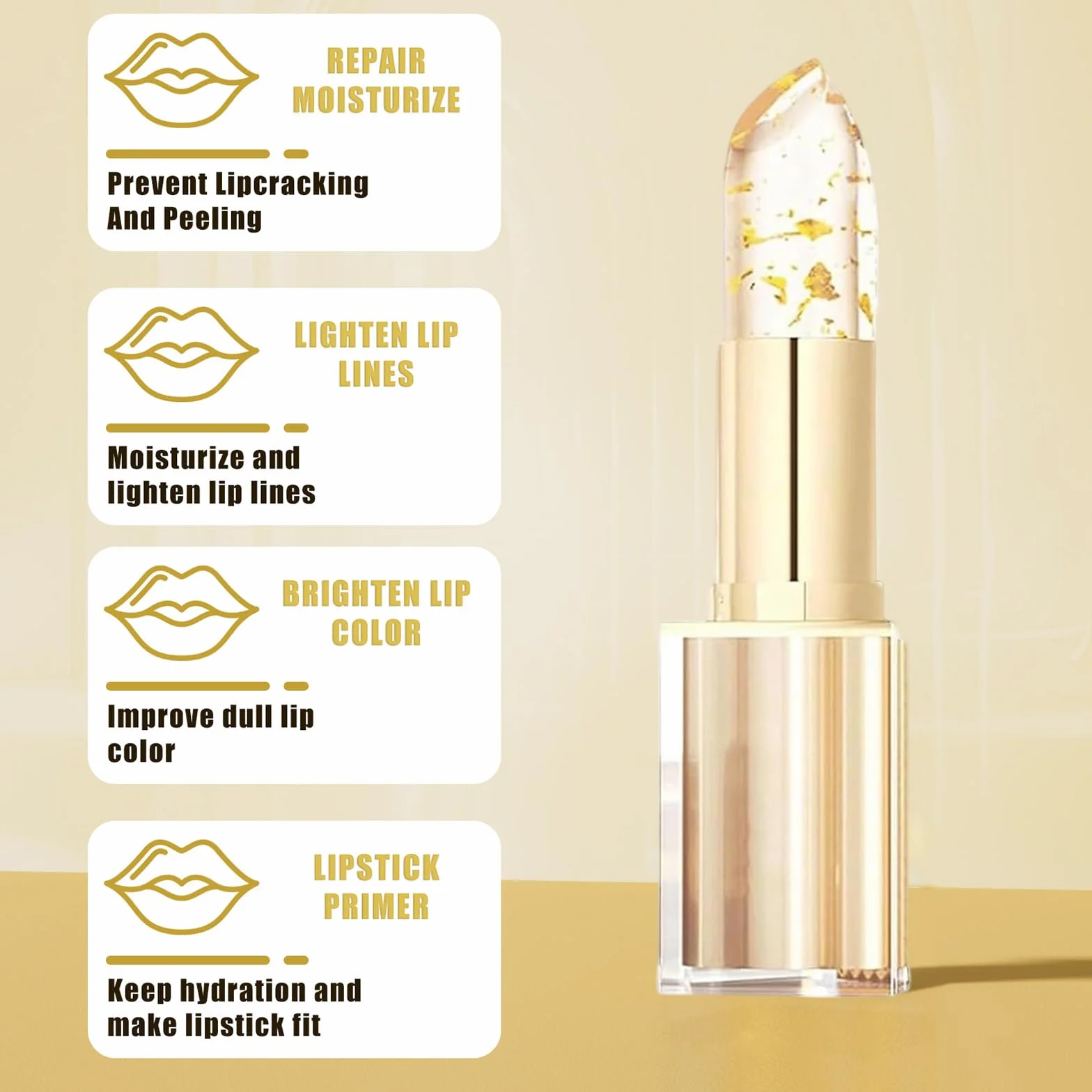 2 Pcs Reveline Rossetto Adattivo, Rossetto PH Reagente, Foglia Gold Lipstick Color-Changing, Cura delle labbra, Burrocacao Idratante, Tenuta 24 ore, PH Temperature Lip Balm