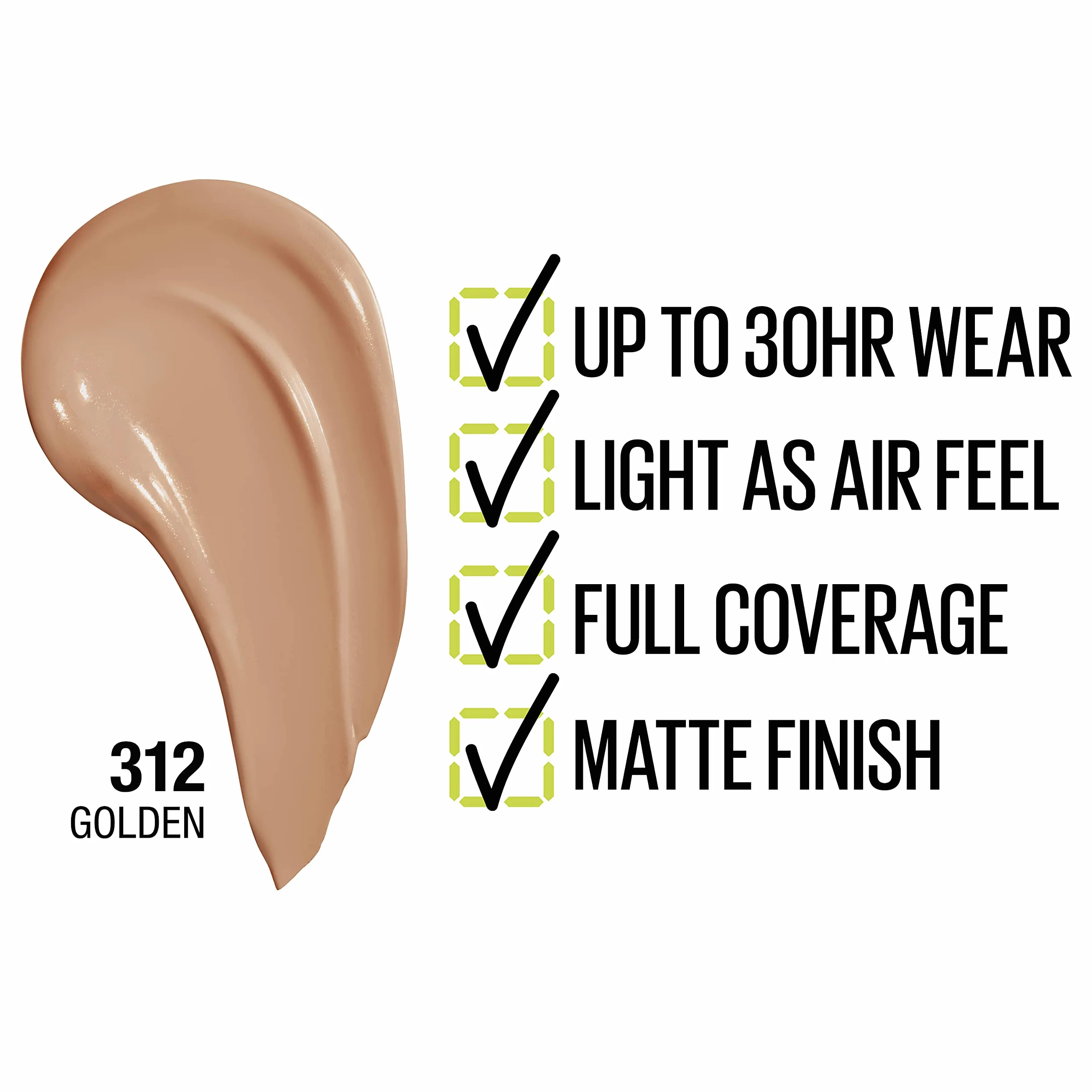 Maybelline Superstay, fondotinta Full Coverage, 312 Golden Dore, 30 ml