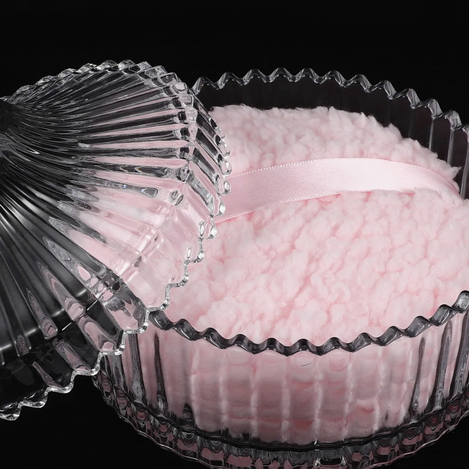 TEHAUX Piumino da Cipria Extra Grande in Peluche Rosa Barattolo di Polvere in Vetro Rotondo, Assorbe e Trattiene la Polvere, Lavabile, per Viso e Corpo