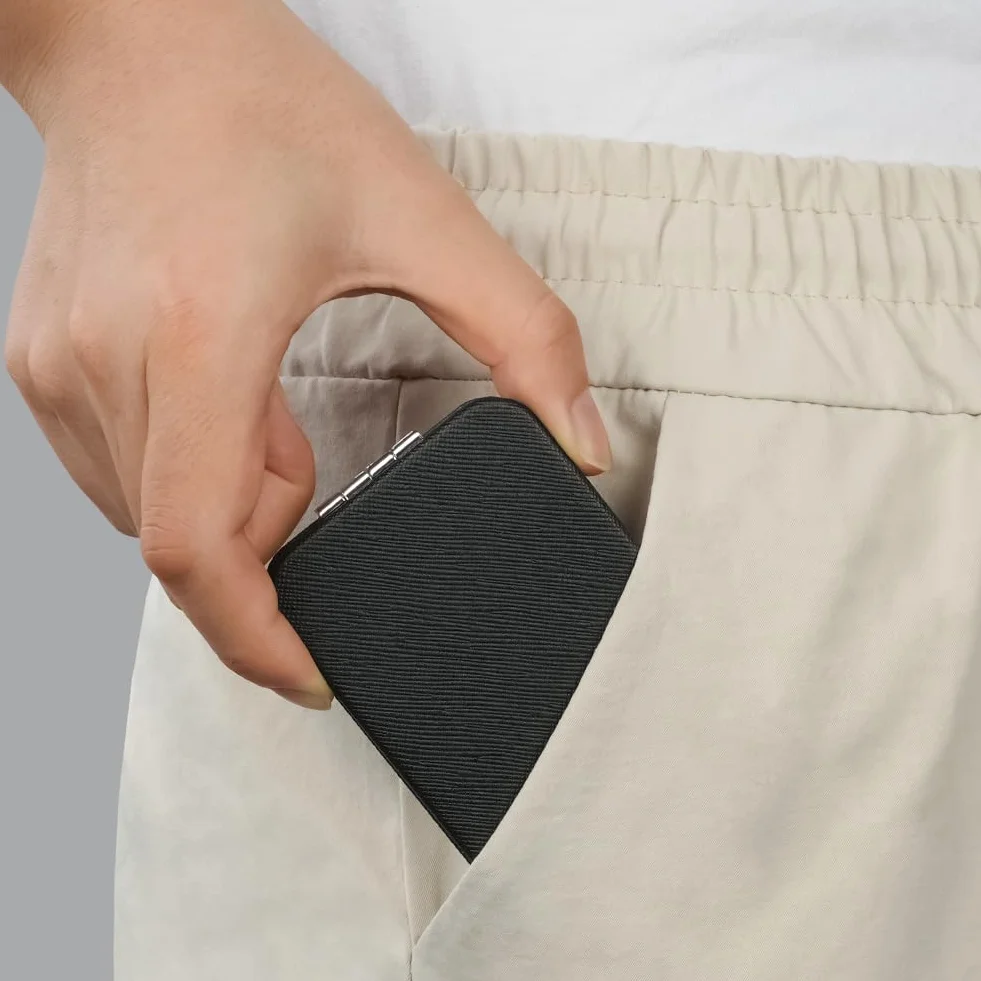 Specchio da Viaggio Portatile con Ingrandimento a due Lati Trucco Professionale Bifacciale Pelle Rettangolare
