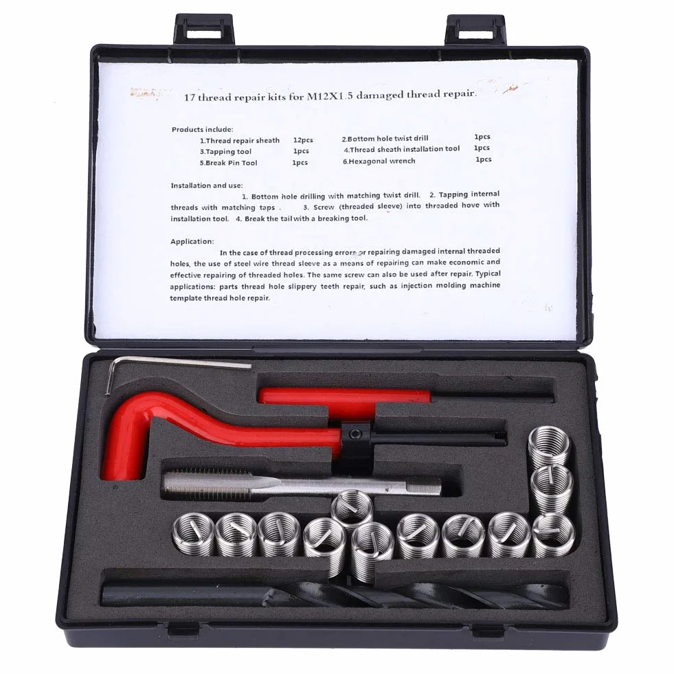 Helicoil M12x1.5 Kit riparazione filettatura femmina inserti filettati 17 pezzi