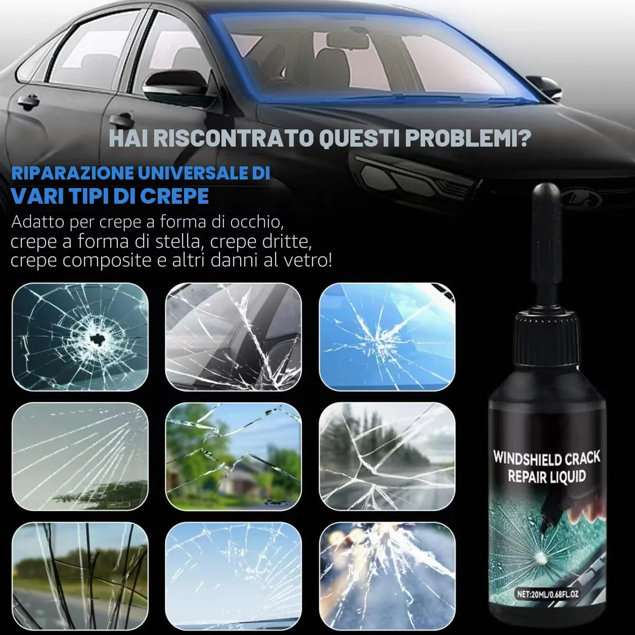 Kit di Riparazione del Vento Cracking per Chip e Cracks, Kit di Riparazione per Auto Windshield Crack Repair Liquid for Cracks, Kit di Riparazione del Chip Rock Windshield (1)