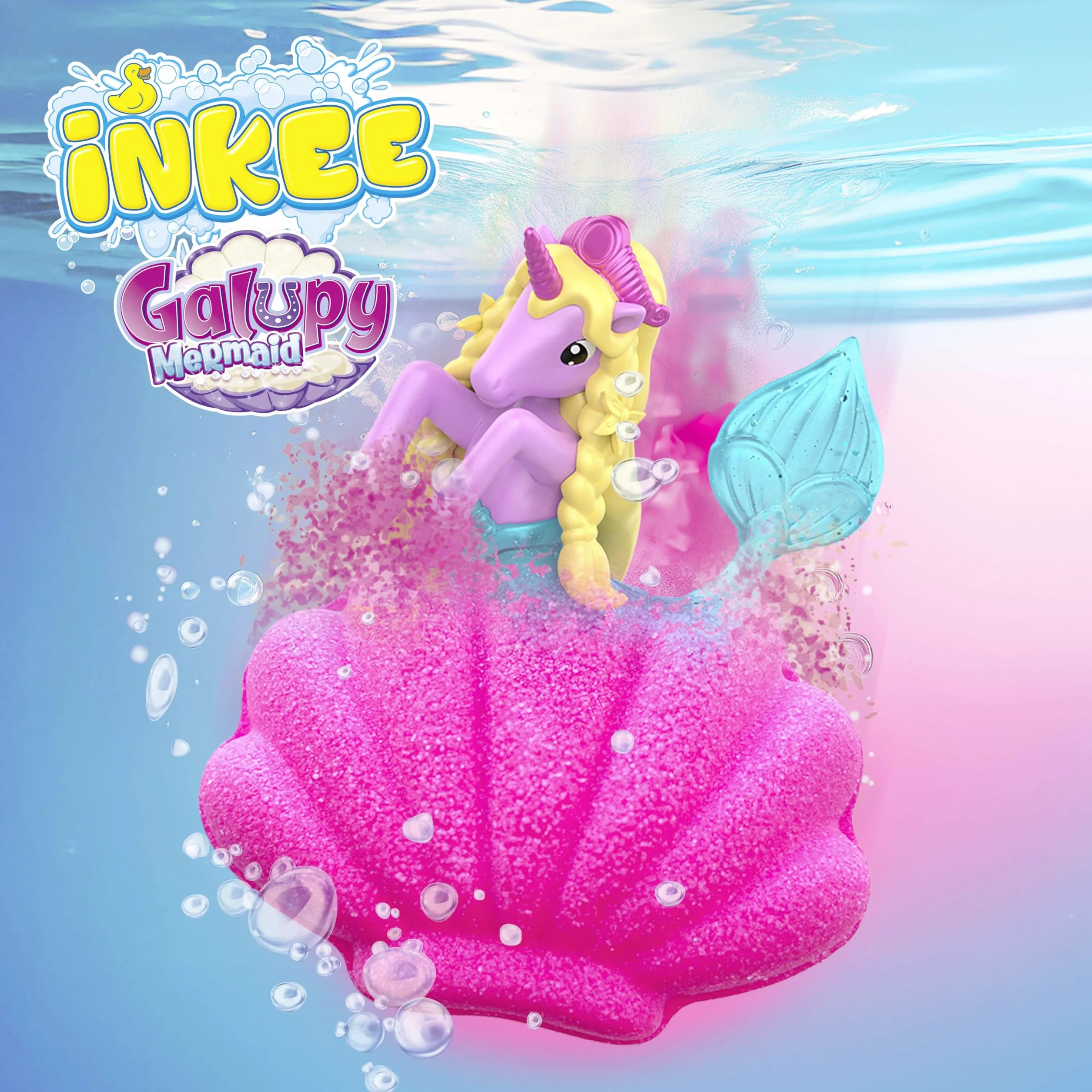 INKEE GALUPY MERMAID – Bomba da Bagno Bambini a Forma di Conchiglia con Sorpresa Sirena – Bath Bomb Effervescente per Vasca con Schiuma e Profumo Dolce