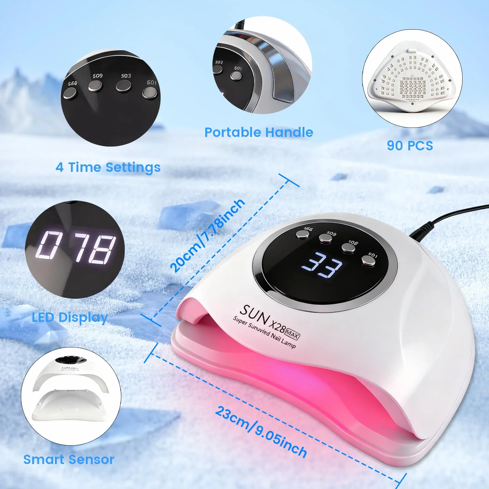 Lampada UV LED 500W 90 LED Sensore Intelligente 4 Timer Asciugatura Rapida Smalto Gel Asciugatore Unghie Professionale Domestico