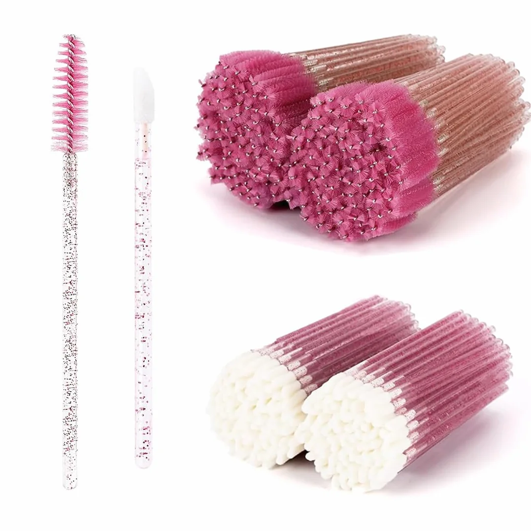 Set 50PCS Monouso Pennelli Lip Gloss + 50PCS Pennelli Scovolino Ciglia Monouso - Strumenti trucco per labbra e occhi.