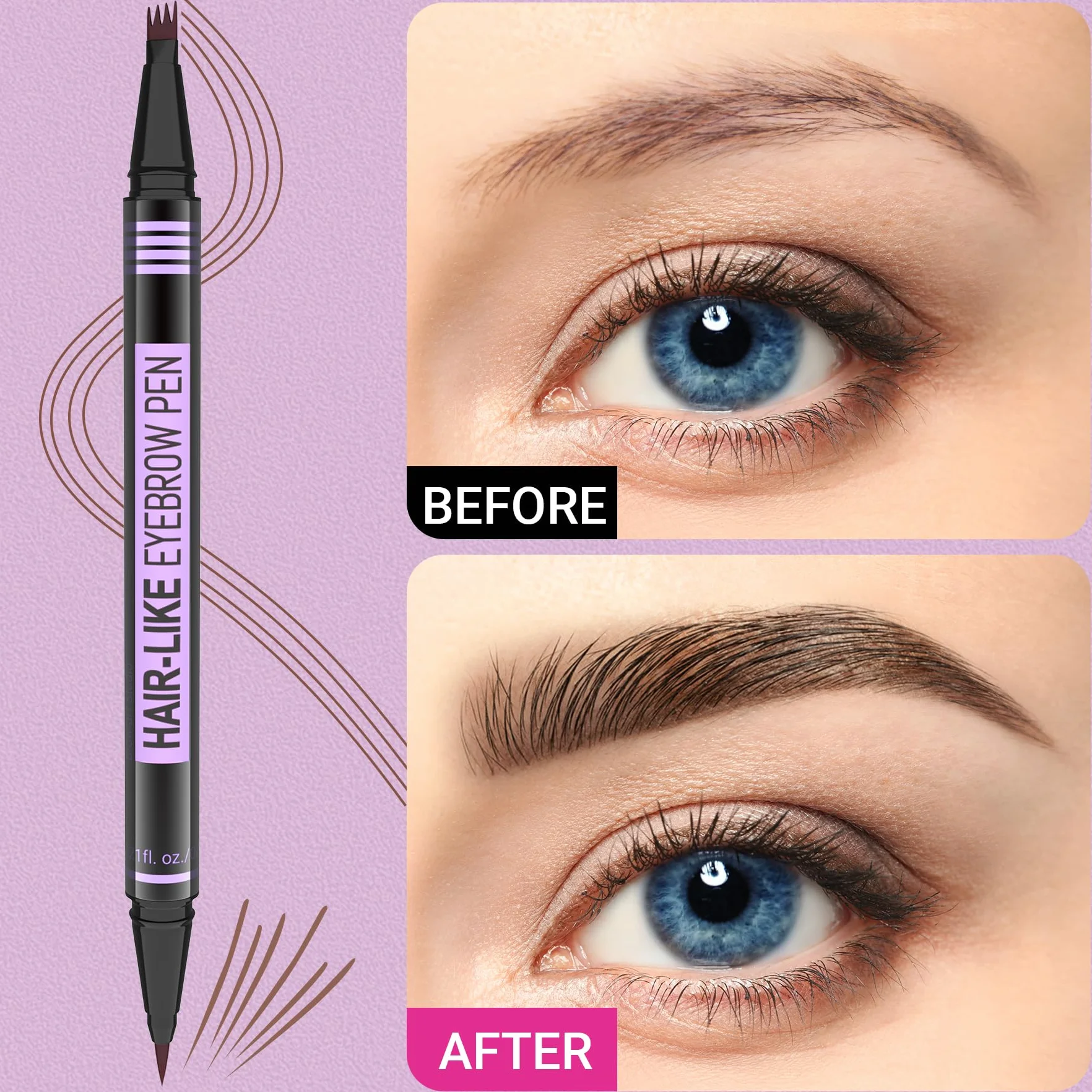 iMethod Microblading Matita per sopracciglia – Eyebrow Pencil Dual Ended 2 in 1 Matita per sopracciglia con 4 micro punte e punta precisa del pennello per creare sopracciglia naturali, marrone scuro